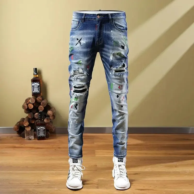 Authentic classic NEW Men Jeans Ripped for Jeans Pants biker Jeans Outwear Man Pants custom add LOGO