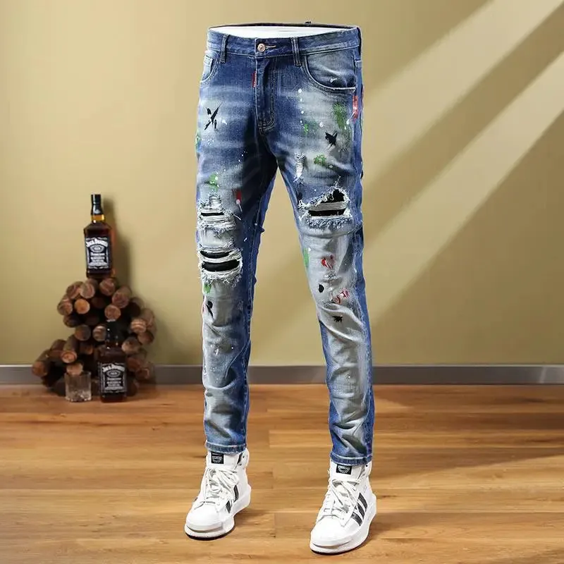 Authentic classic NEW Men Jeans Ripped for Jeans Pants biker Jeans Outwear Man Pants custom add LOGO