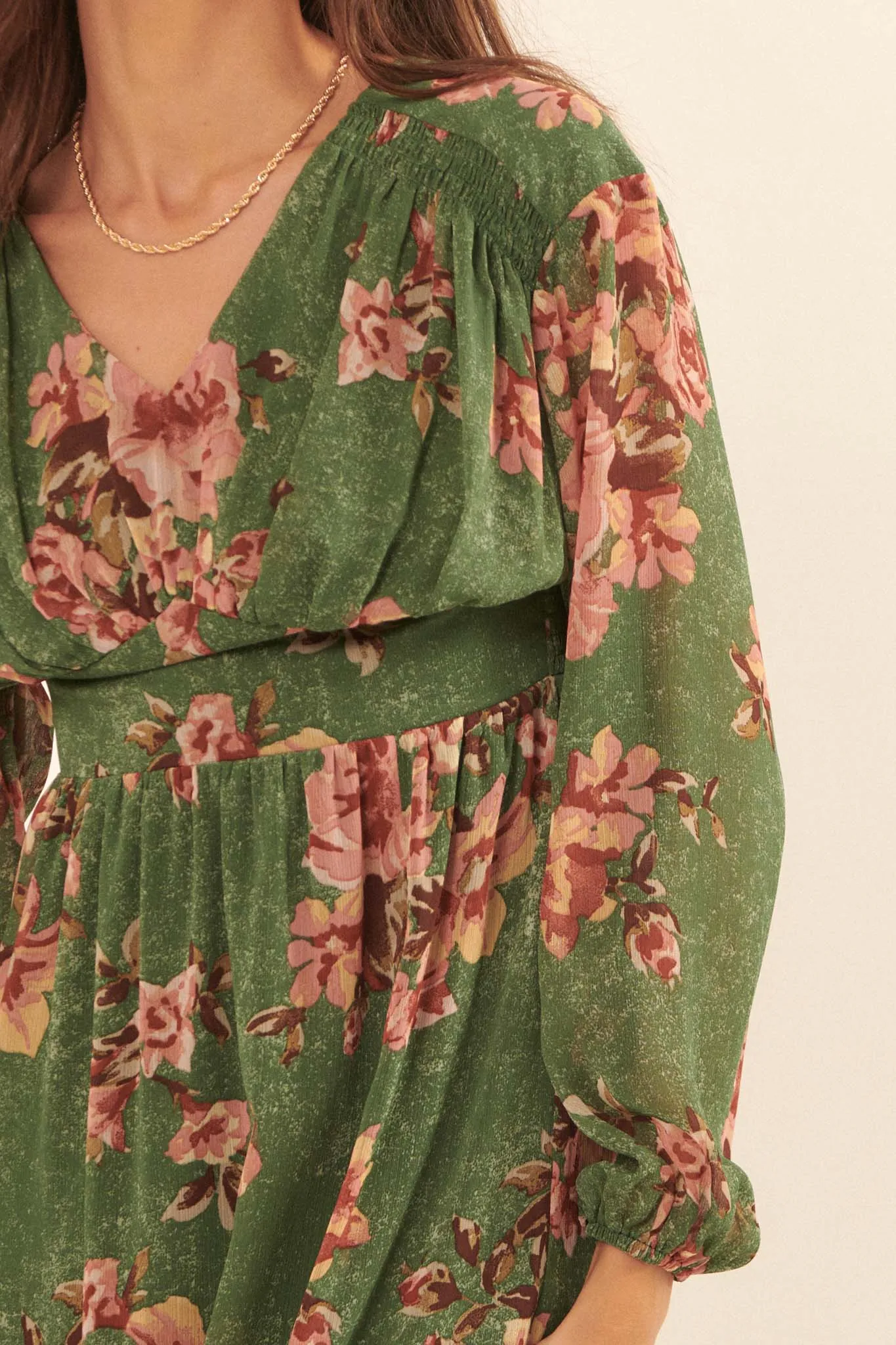 Autumn Enchantment Floral Chiffon Maxi Dress