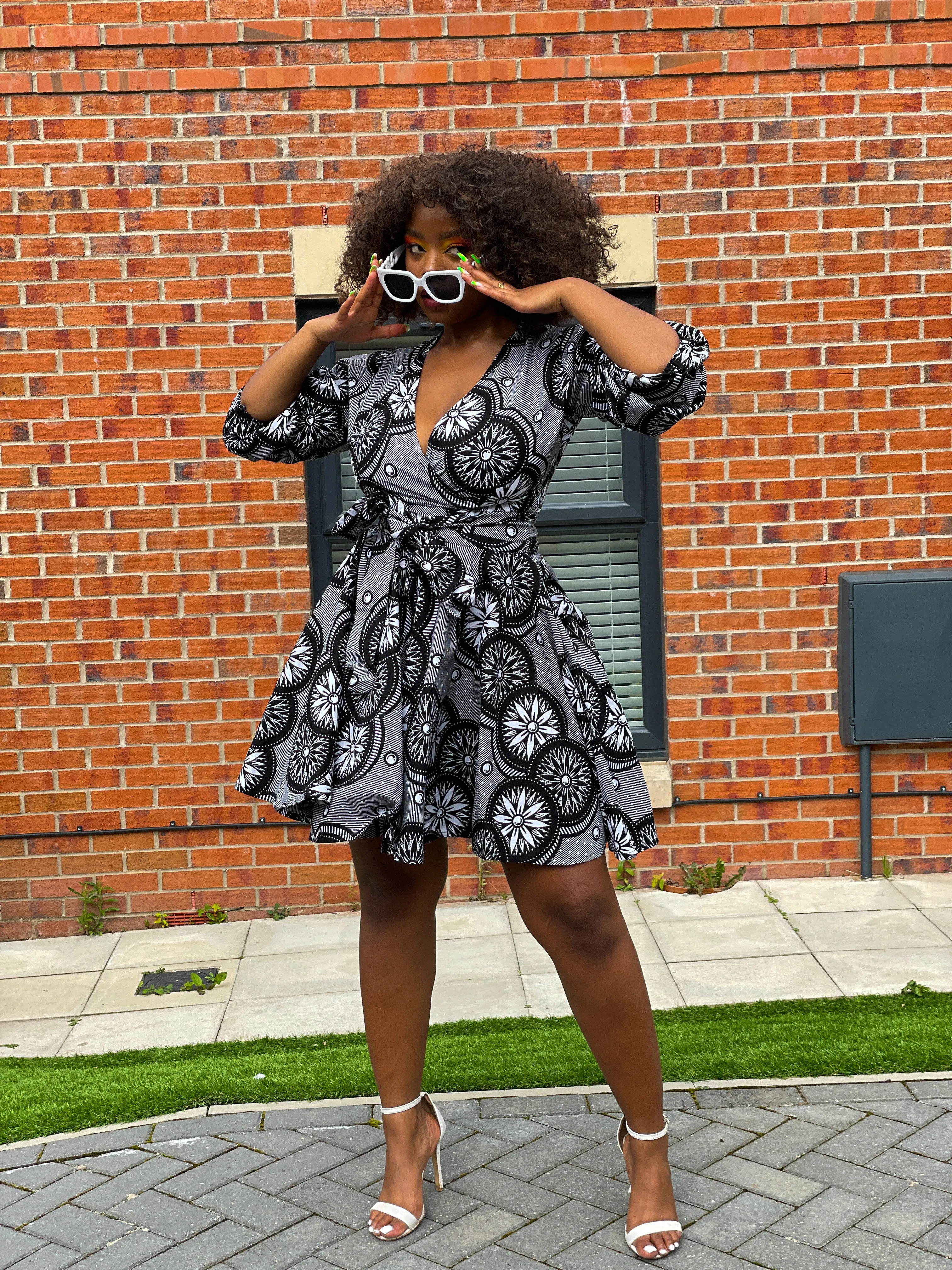 Bala Ankara Mini Short Dress | Black and White African Print