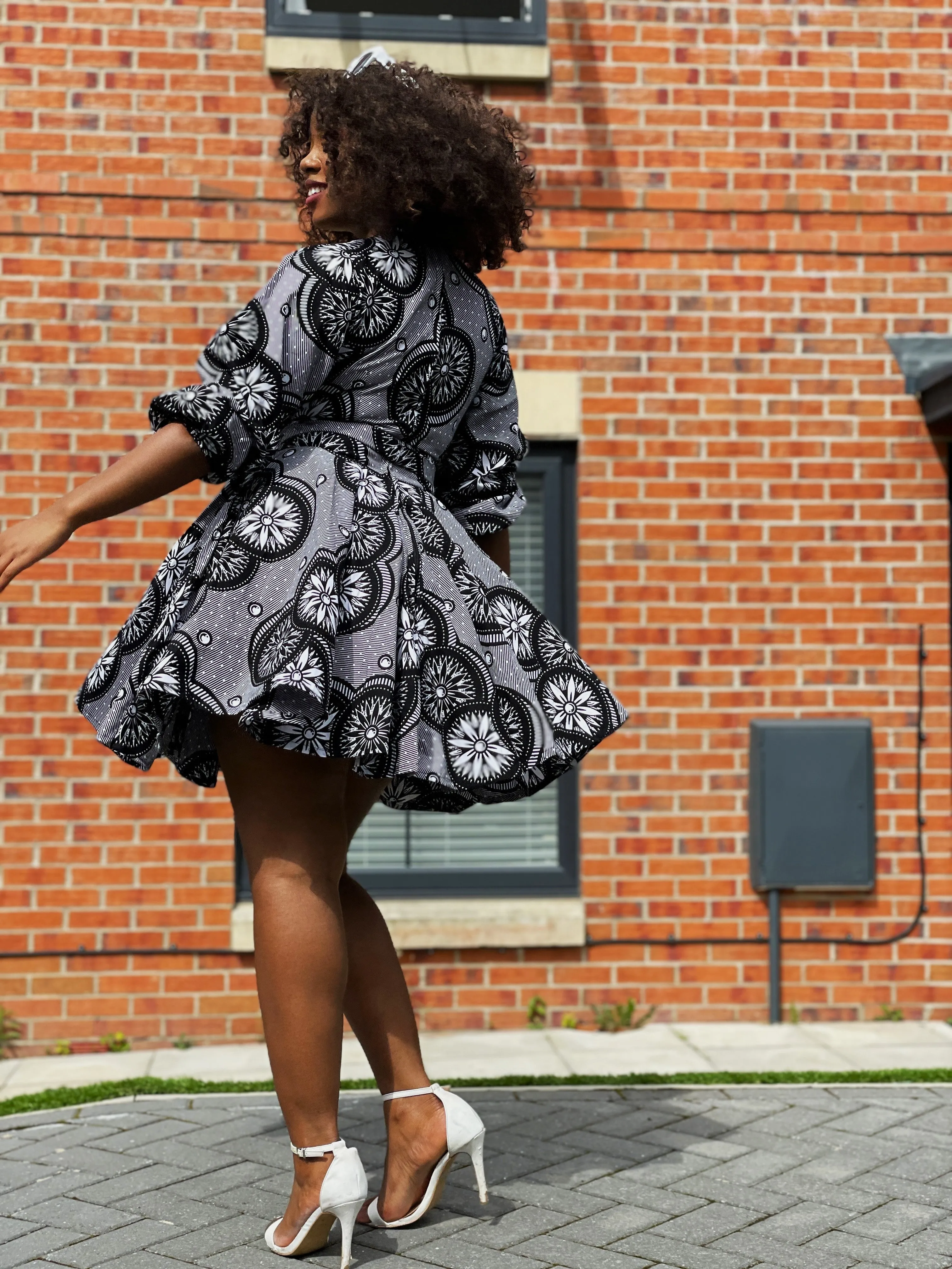 Bala Ankara Mini Short Dress | Black and White African Print