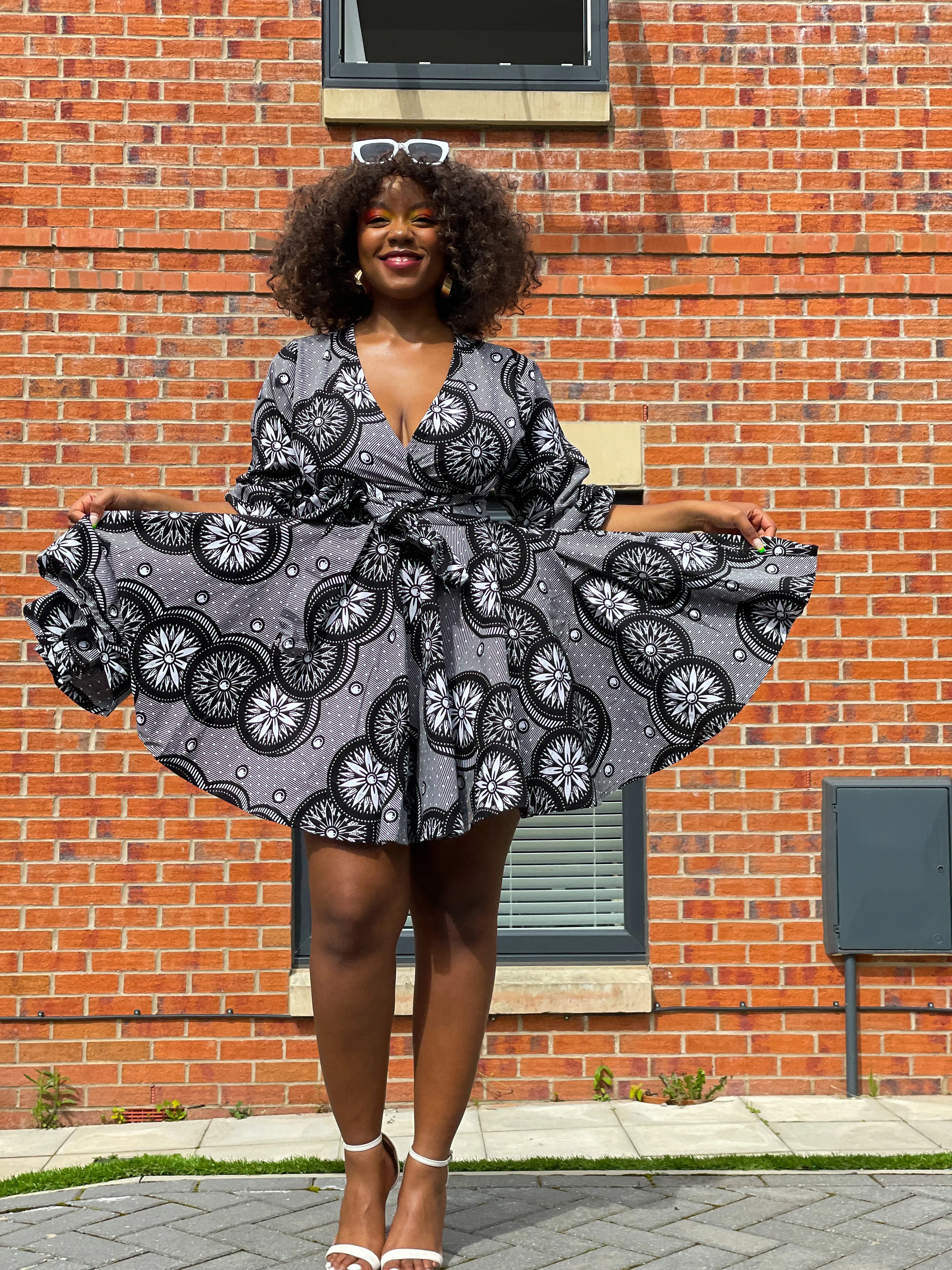 Bala Ankara Mini Short Dress | Black and White African Print