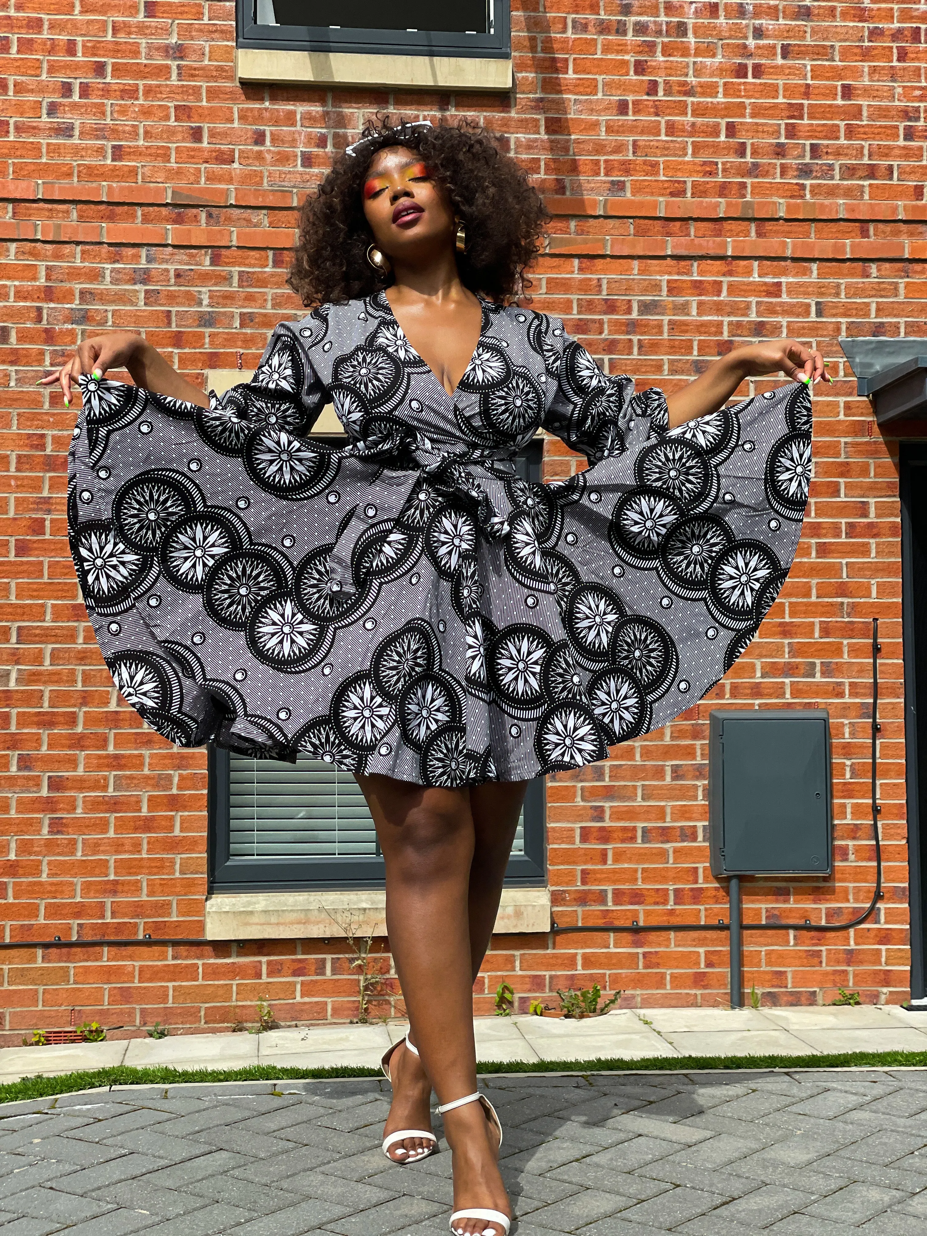 Bala Ankara Mini Short Dress | Black and White African Print