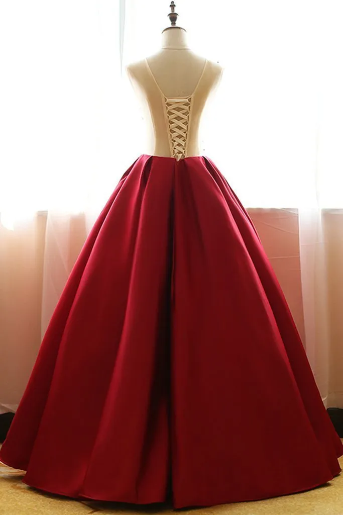 Ball Gown Bateau Floor-length Satin Red Quinceanera Dresses HX00155