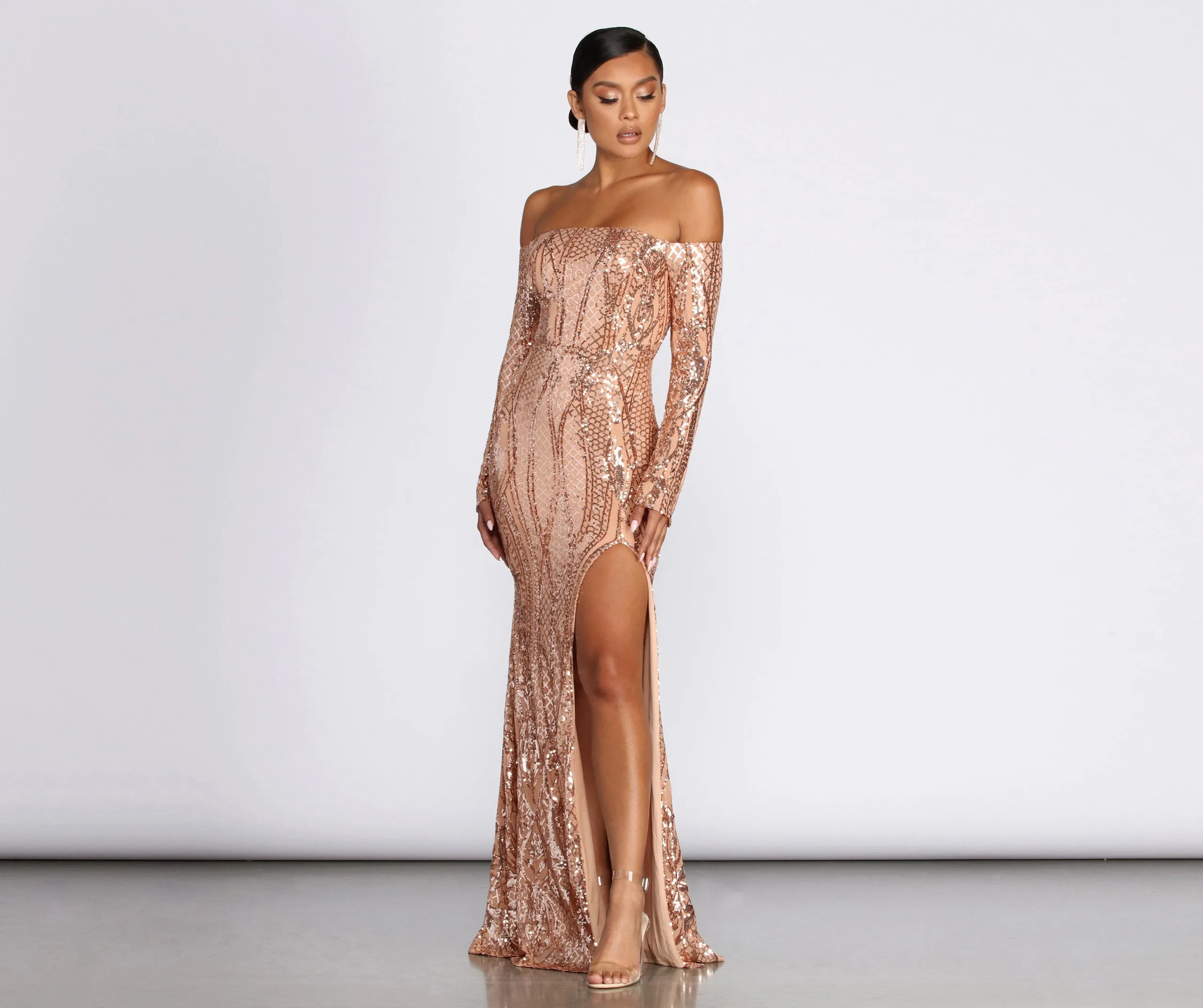 Becca Formal High Charming Slit Sequin Dress