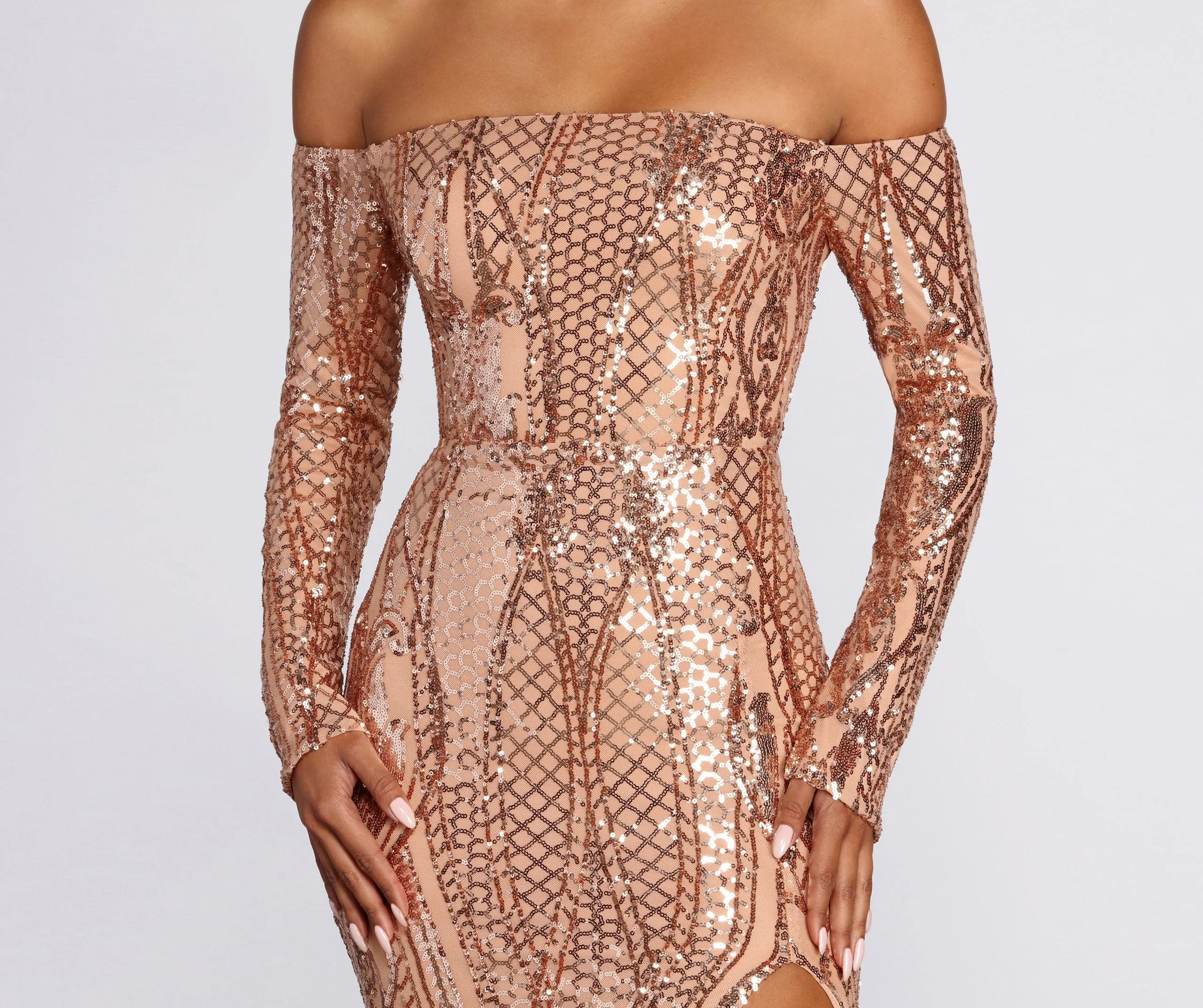 Becca Formal High Charming Slit Sequin Dress