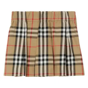 Beige Vintage Check Pleated Skirt