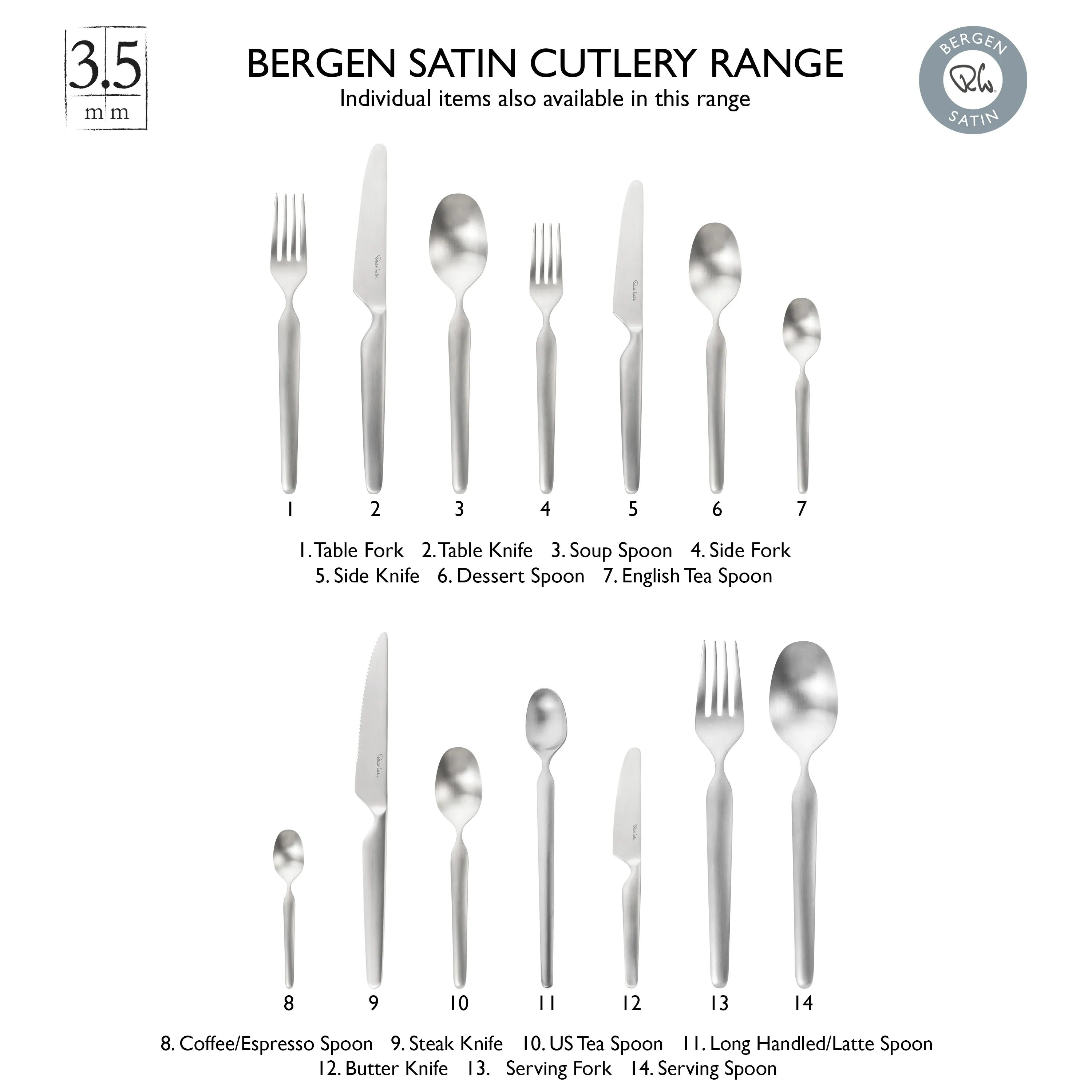 Bergen Satin Cutlery Set, 24 Piece for 6 People