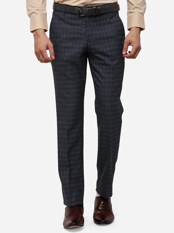 Black & Blue Slim Fit Checked Formal Trouser | Greenfibre