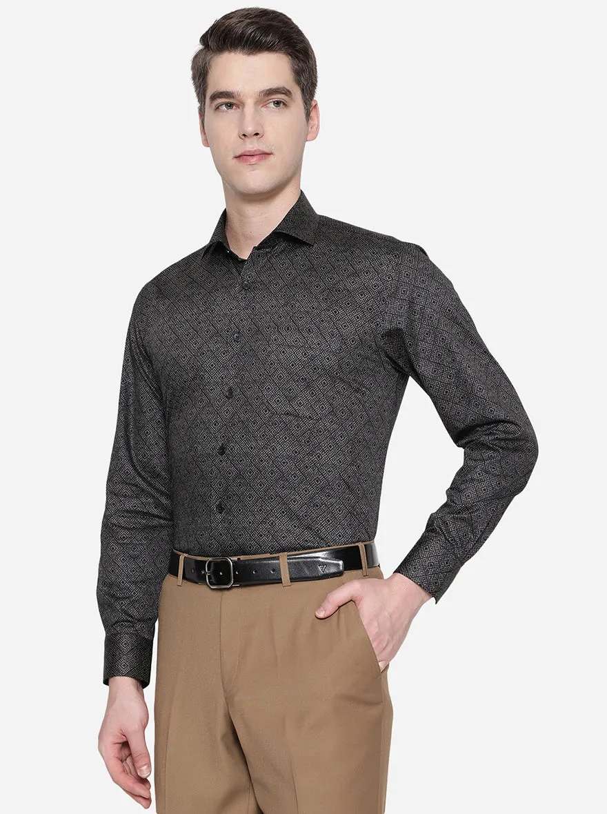 Black Printed Regular Fit Formal Shirt | JadeBlue