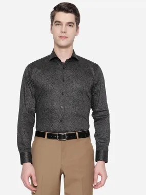 Black Printed Regular Fit Formal Shirt | JadeBlue