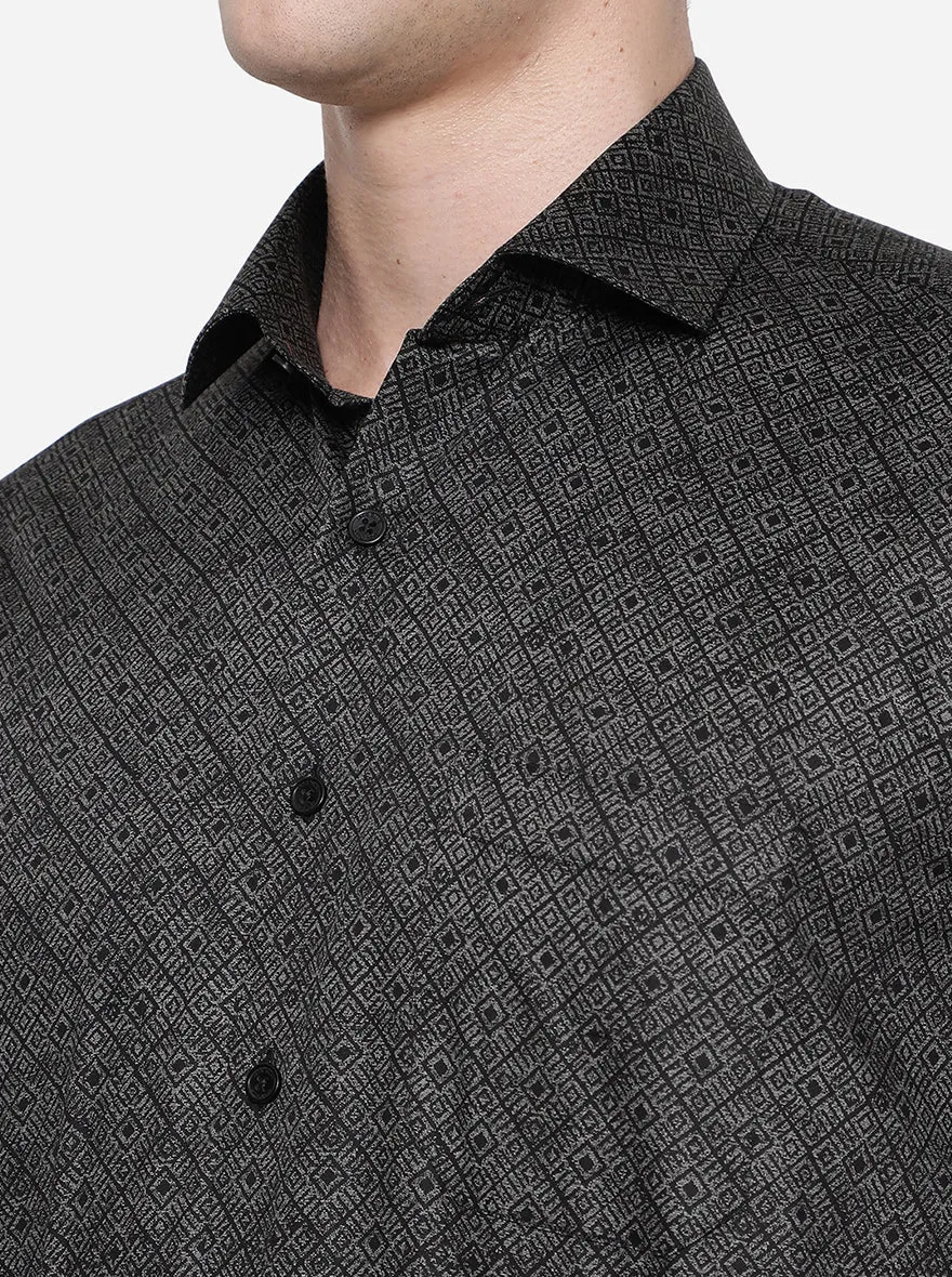 Black Printed Regular Fit Formal Shirt | JadeBlue