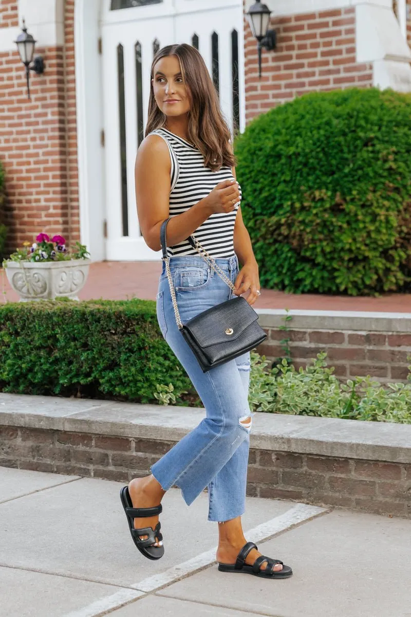 Black Stripe Round Hem Tank Top