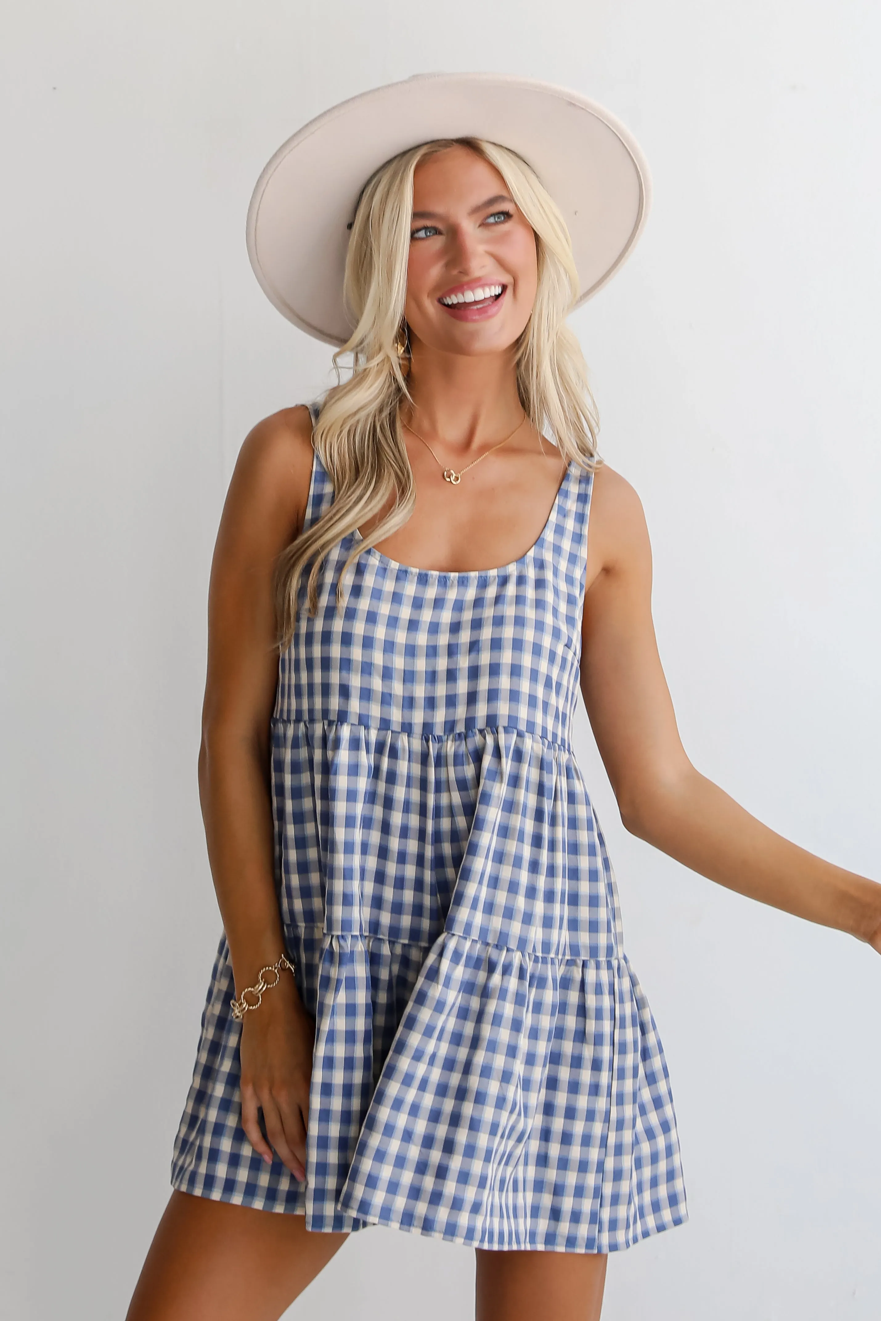 Blissfully Perfect Blue Gingham Romper