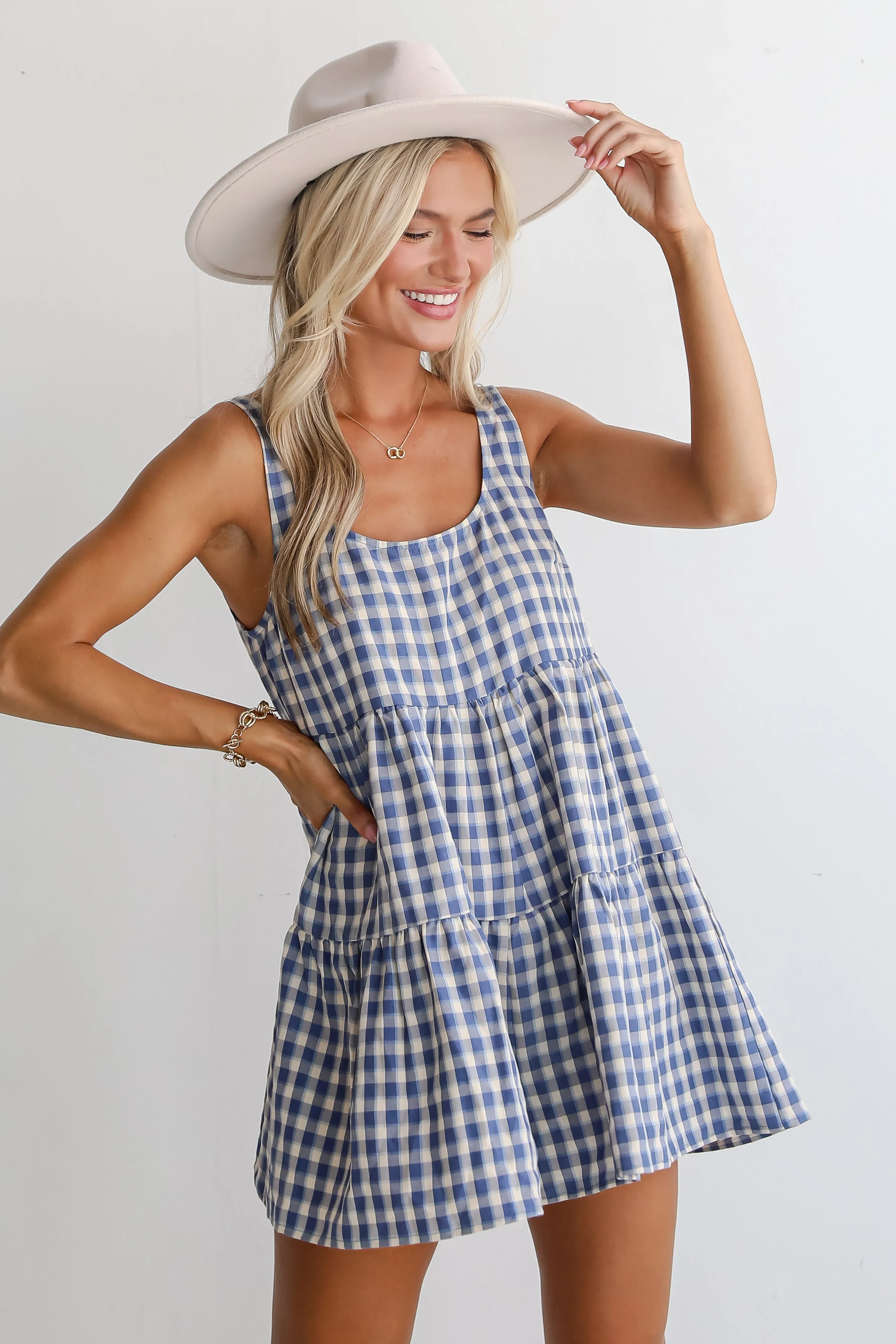 Blissfully Perfect Blue Gingham Romper