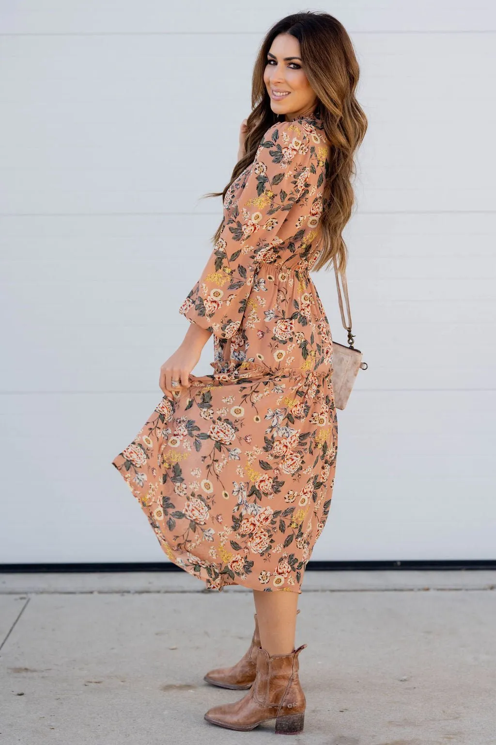 Blossoming Buds Long Sleeve Midi Dress