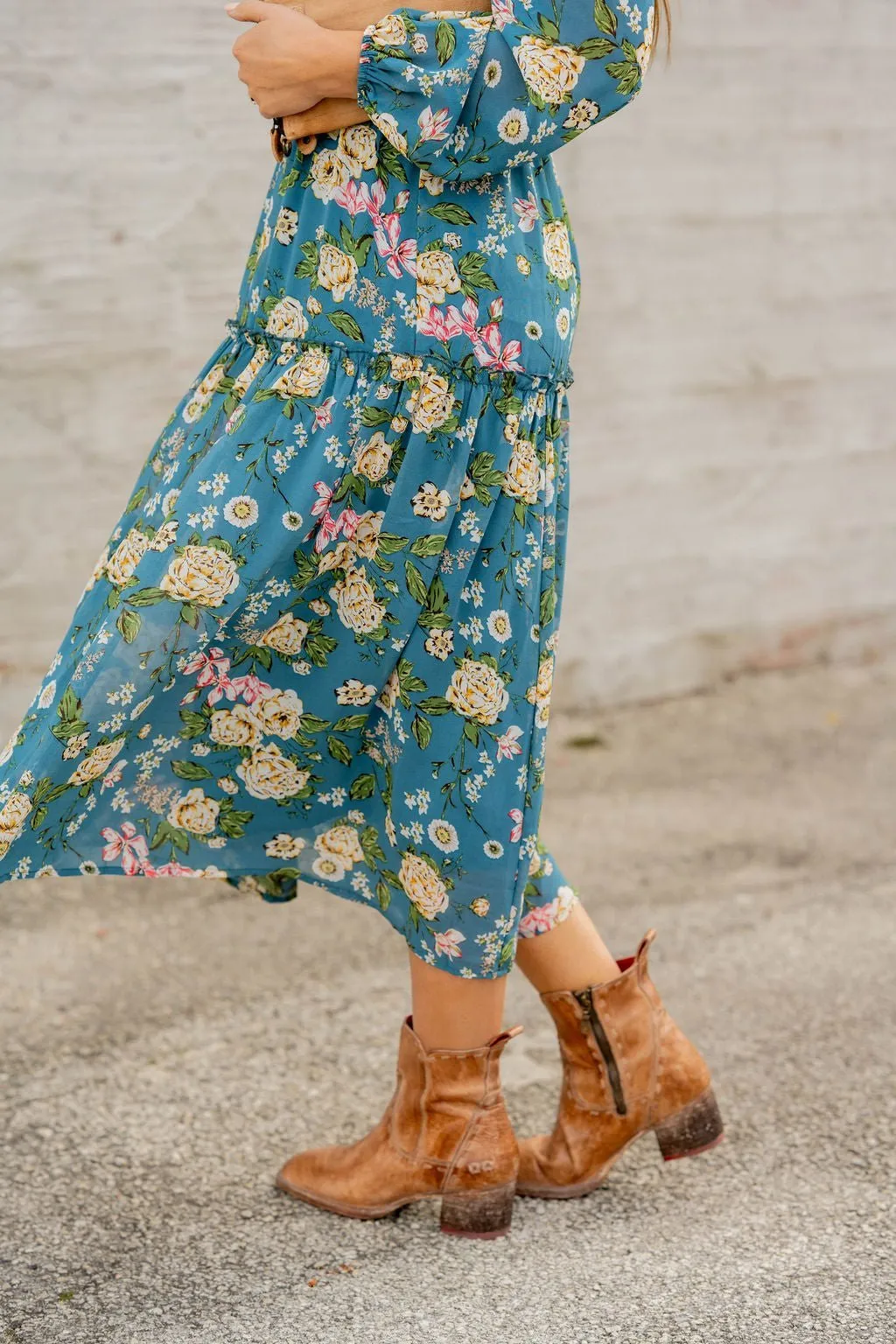 Blossoming Buds Long Sleeve Midi Dress