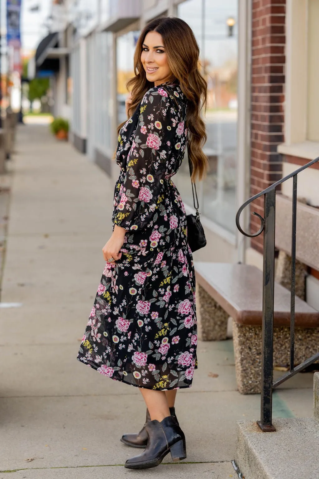 Blossoming Buds Long Sleeve Midi Dress