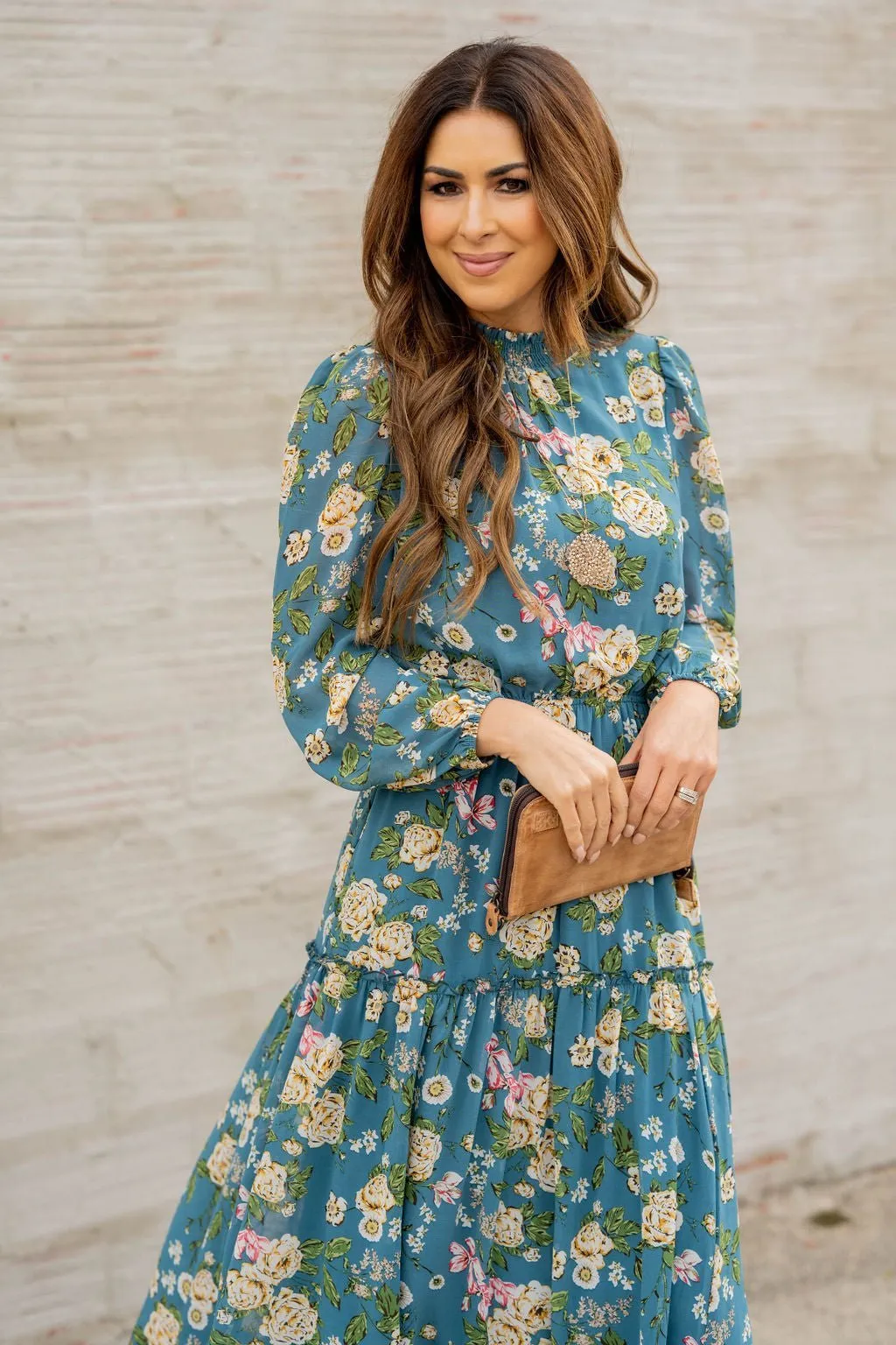 Blossoming Buds Long Sleeve Midi Dress