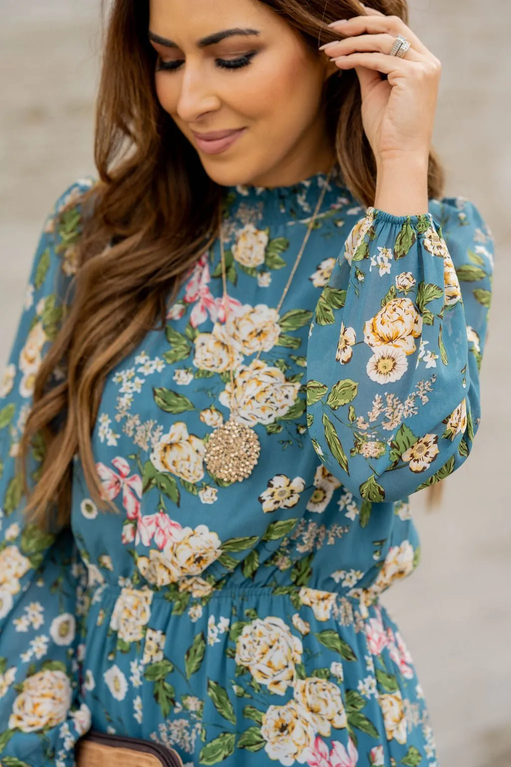 Blossoming Buds Long Sleeve Midi Dress