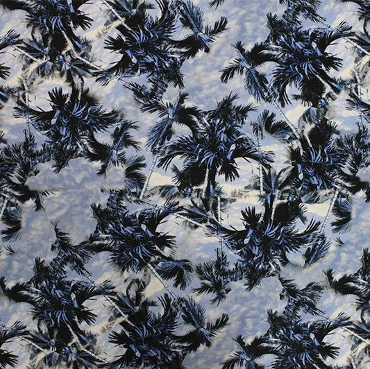 Blue Palm Tree  Printed Spandex | Blue Moon Fabrics