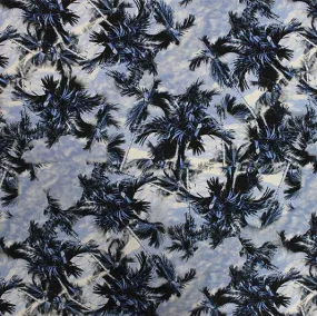 Blue Palm Tree  Printed Spandex | Blue Moon Fabrics