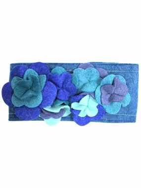 Blue Wool Felt Headband With Floral Design