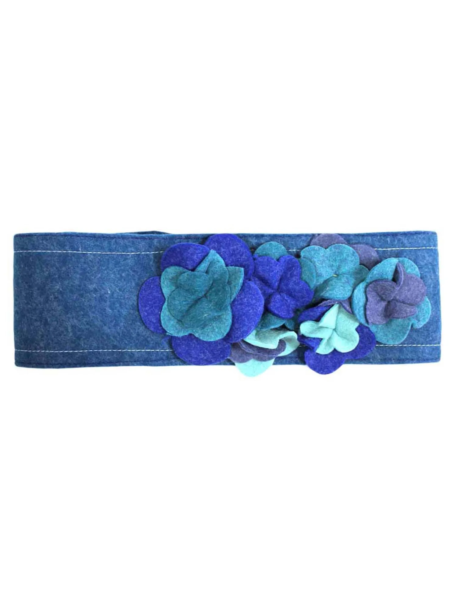 Blue Wool Felt Headband With Floral Design