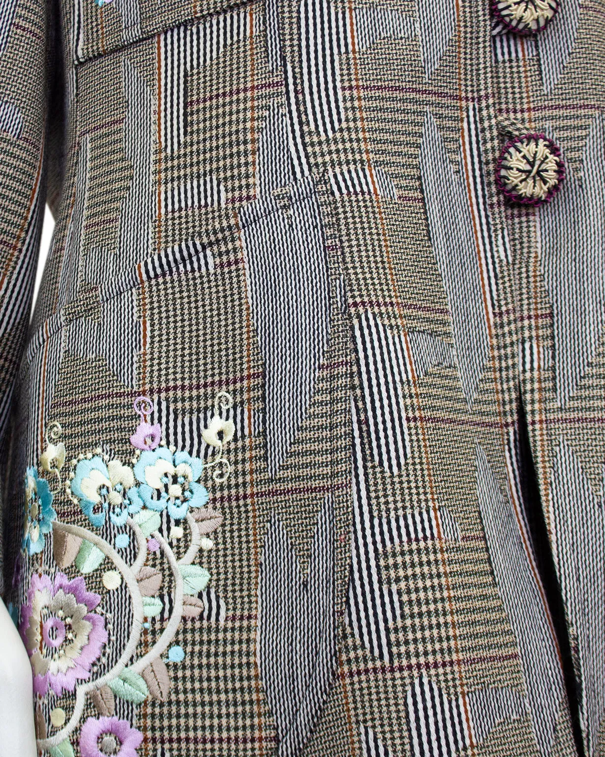 Brown and Grey Tweed Suit With Embroidery