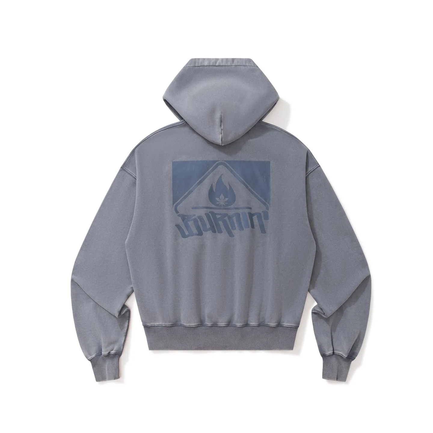 BURNIN* “97’series” worn square logo washed and distressed hooded sweatshirt