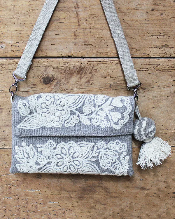 Carnation Embroidered Wool Handbag