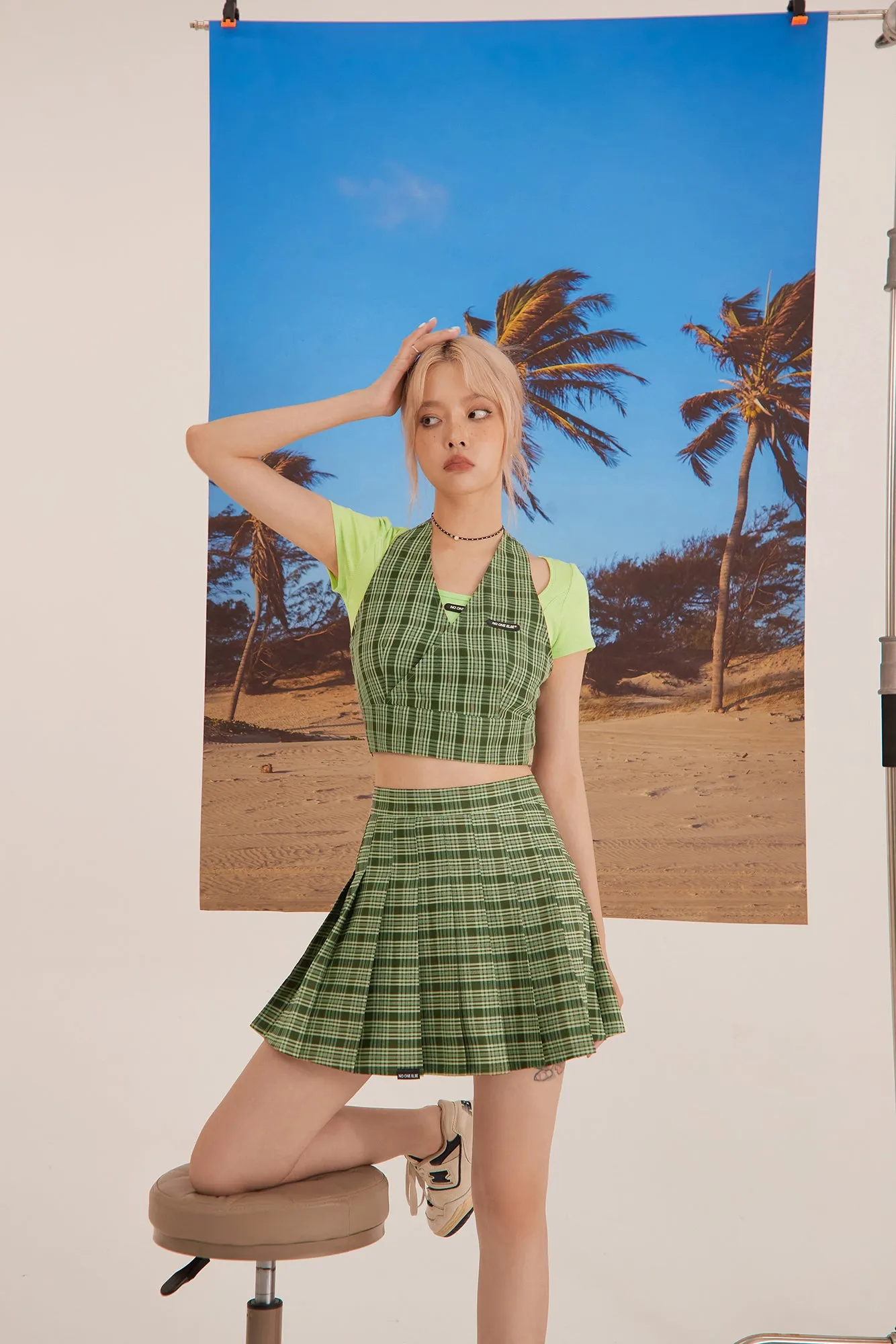 Check Tennis Pleat Mini Skirt