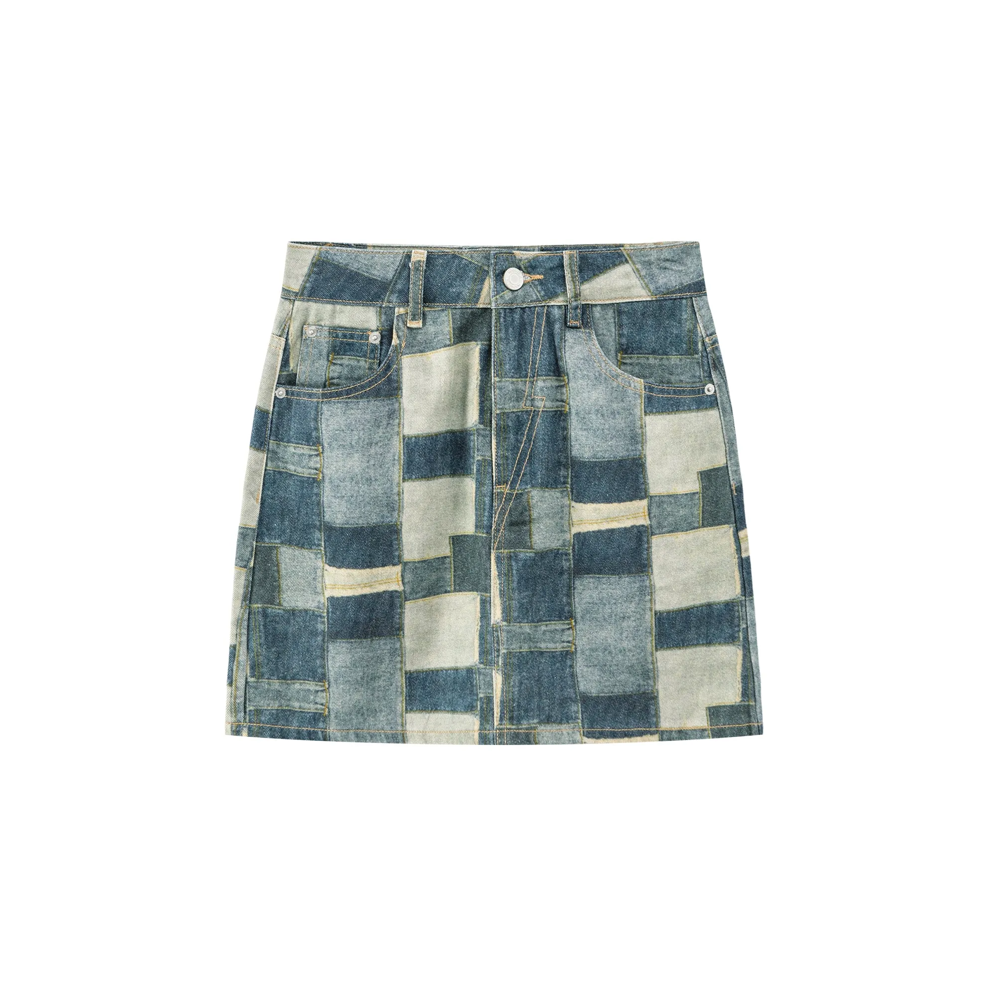 Check Vintage Denim Skirt