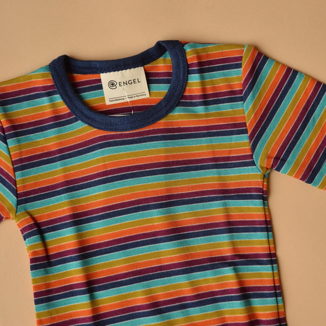 Child's Merino/Silk T-Shirt - Retro Rainbow Stripes (1-16y)