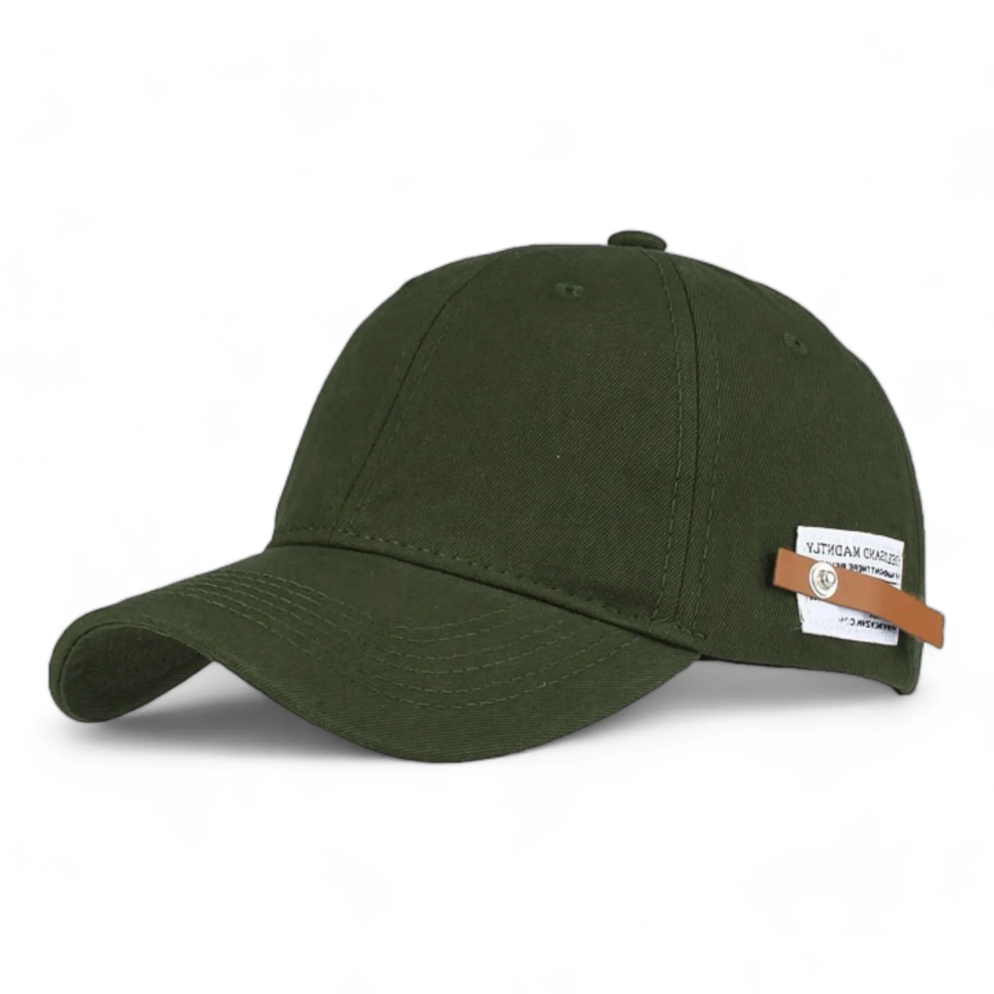 Chokore Curved Brim Leather Label Baseball Cap (Army Green)