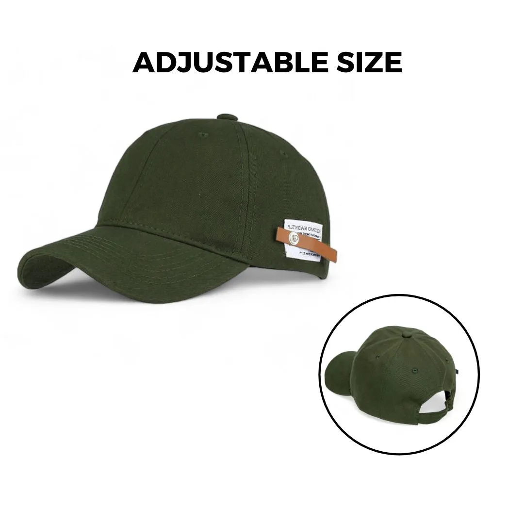 Chokore Curved Brim Leather Label Baseball Cap (Army Green)