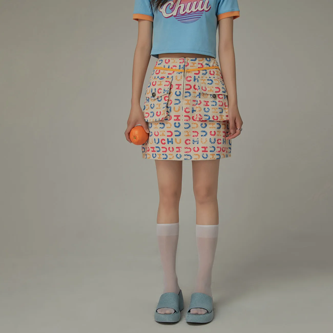 Chuu Logo Color Pattern Pocket Mini Skirt