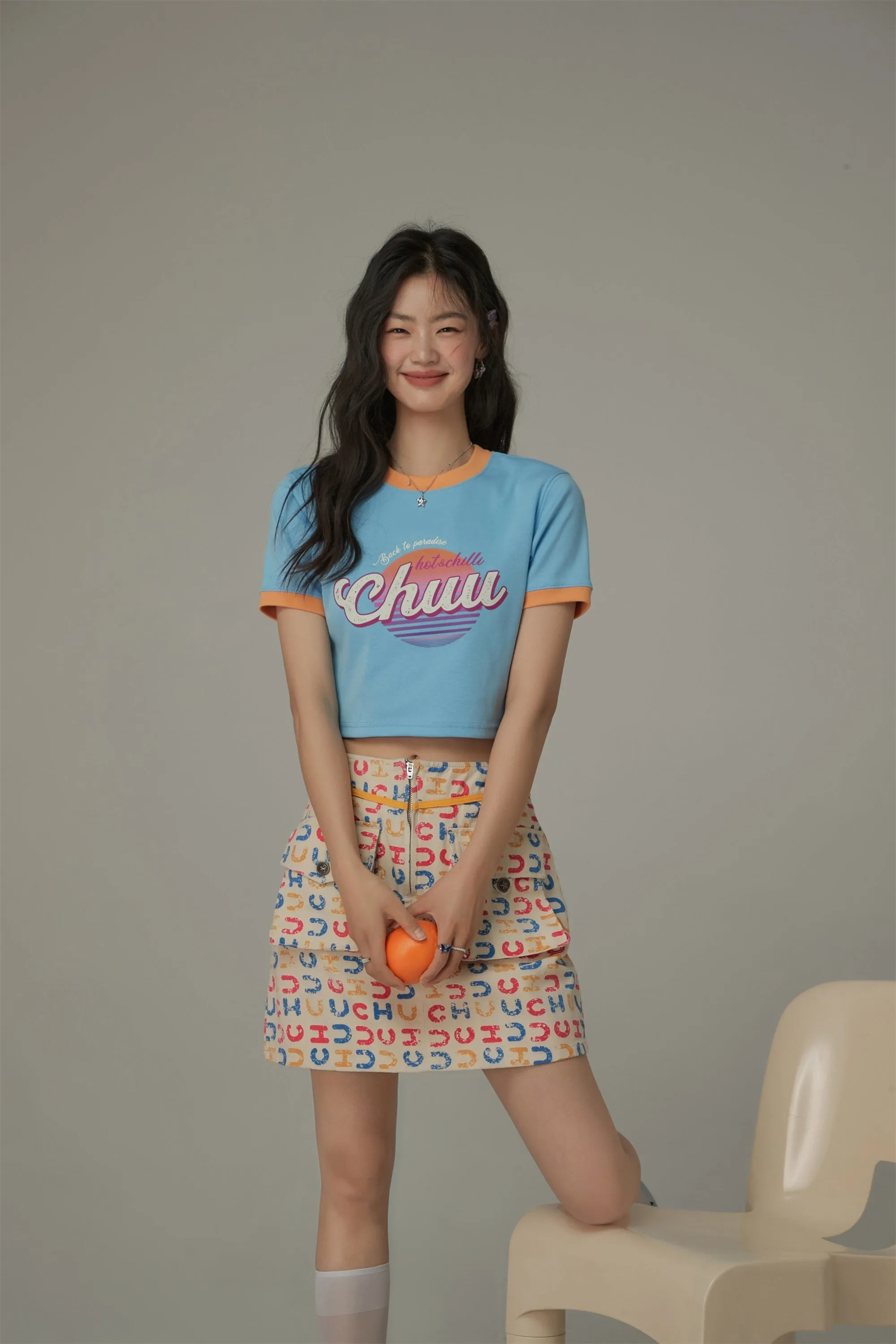 Chuu Logo Color Pattern Pocket Mini Skirt