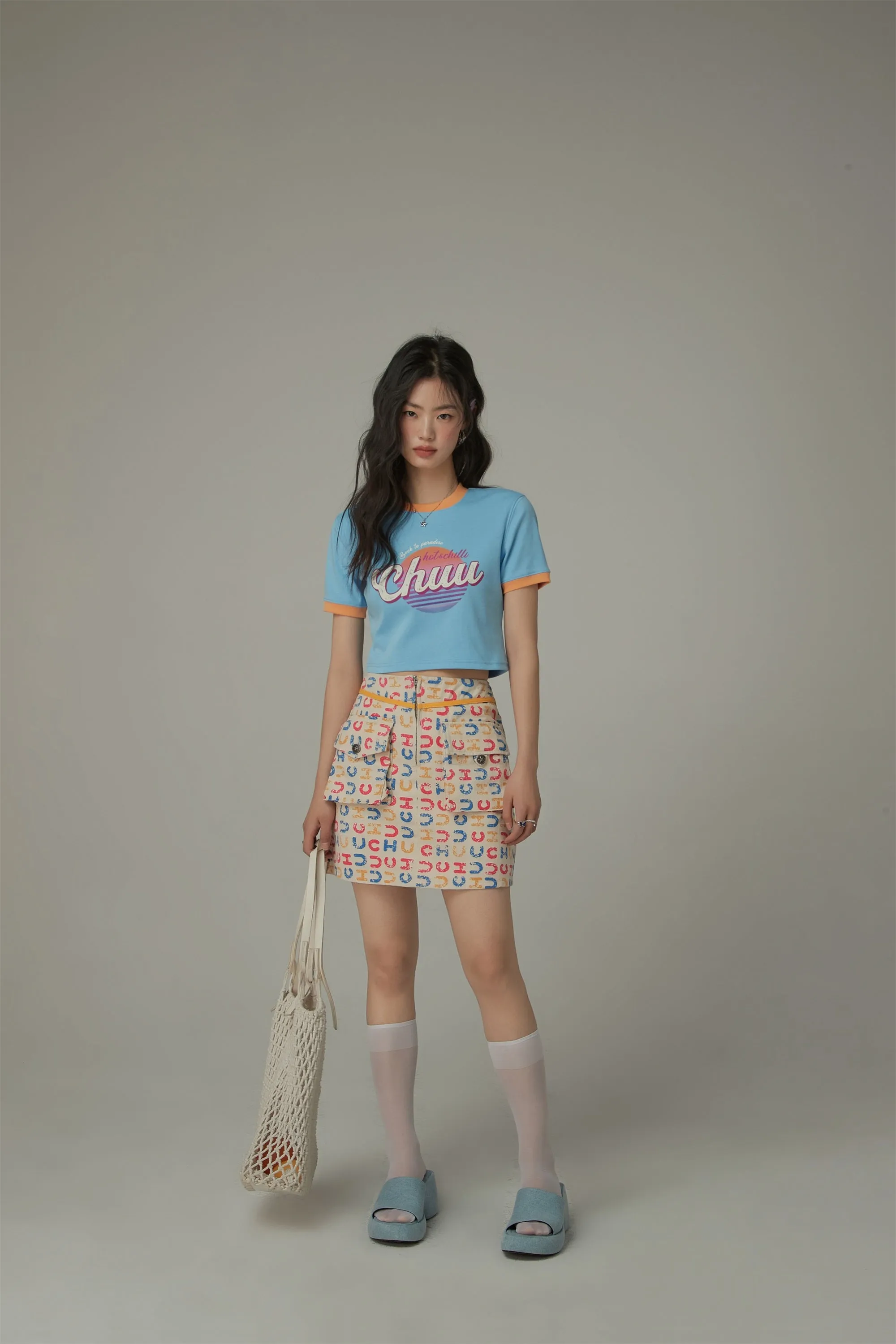 Chuu Logo Color Pattern Pocket Mini Skirt