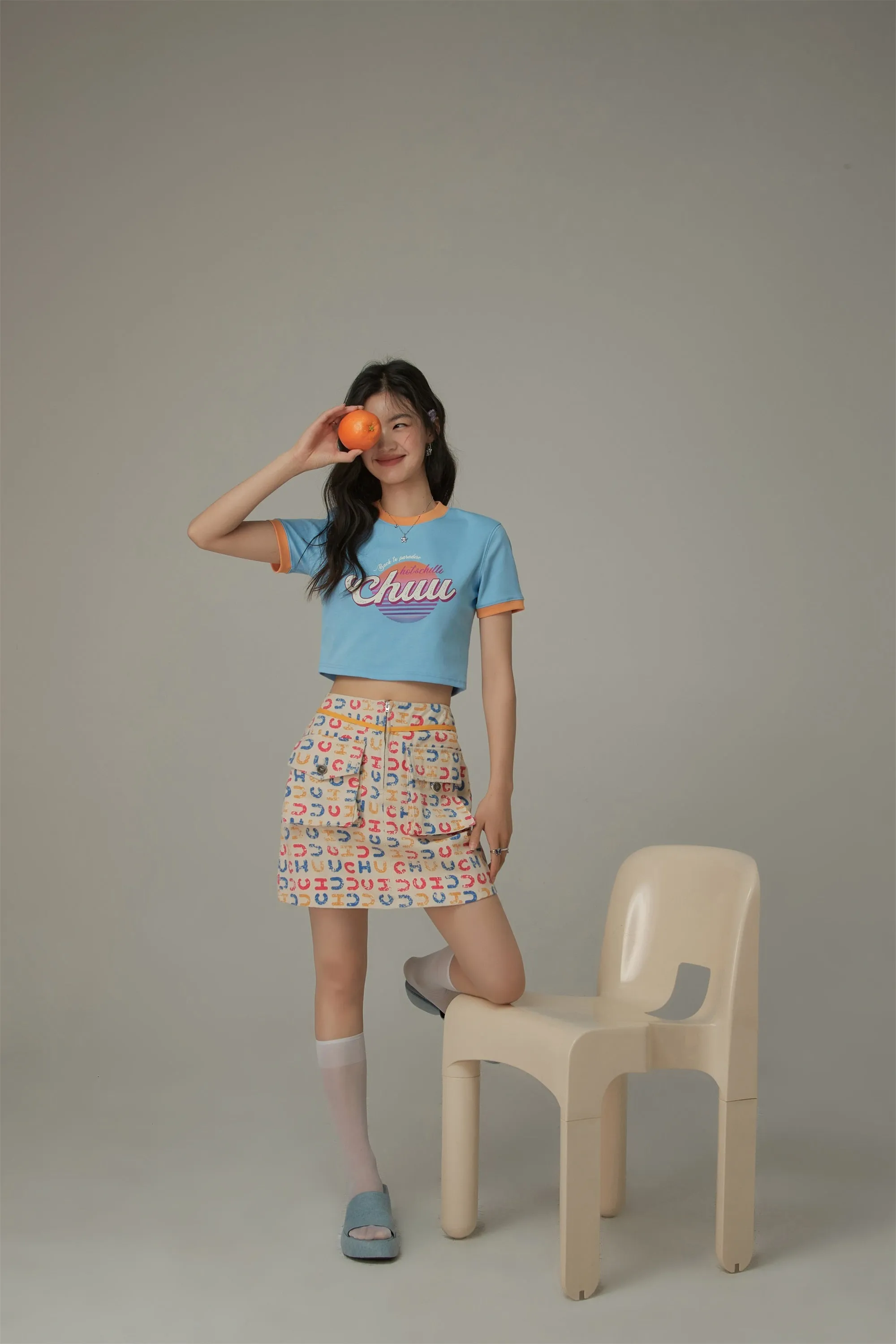 Chuu Logo Color Pattern Pocket Mini Skirt