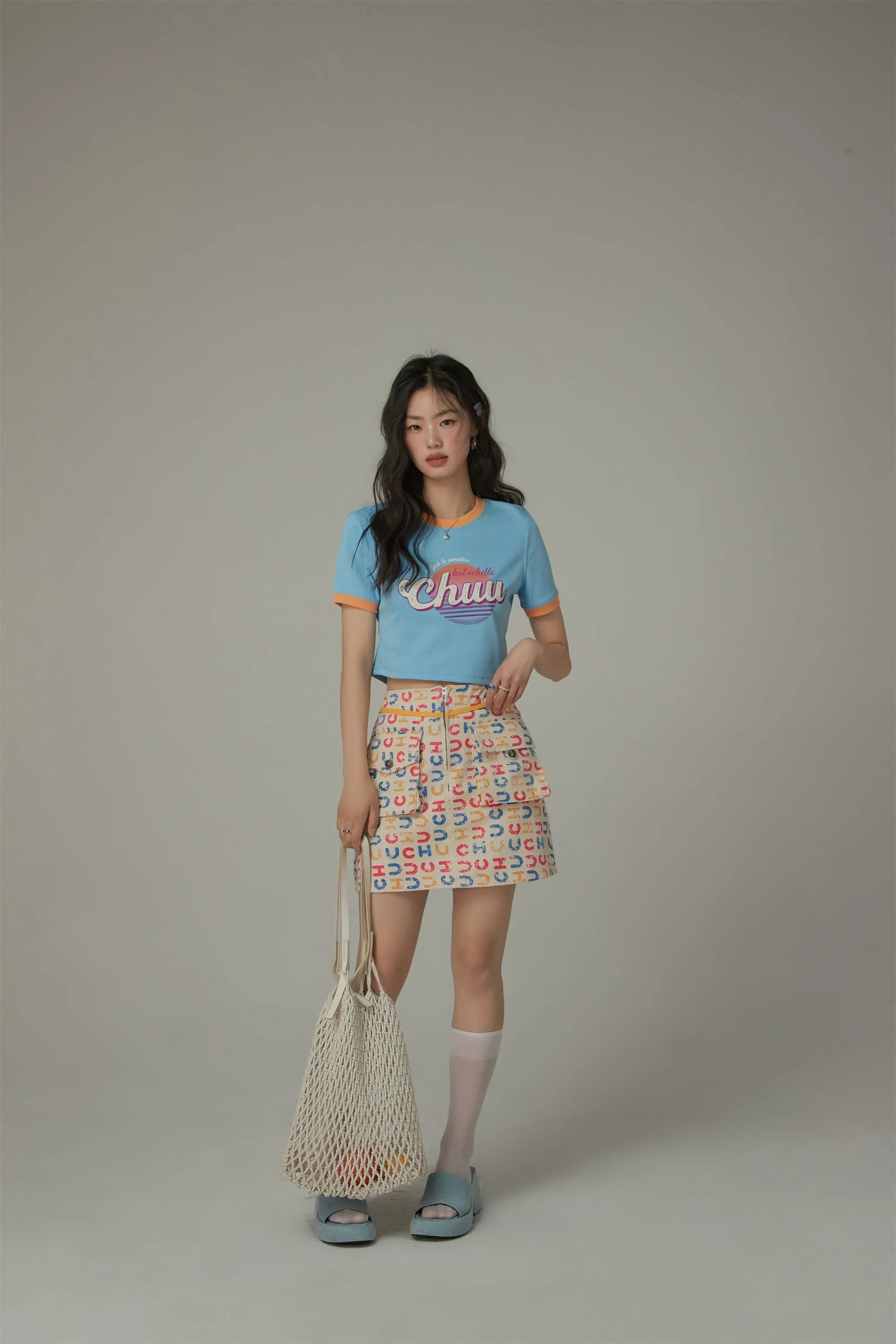 Chuu Logo Color Pattern Pocket Mini Skirt