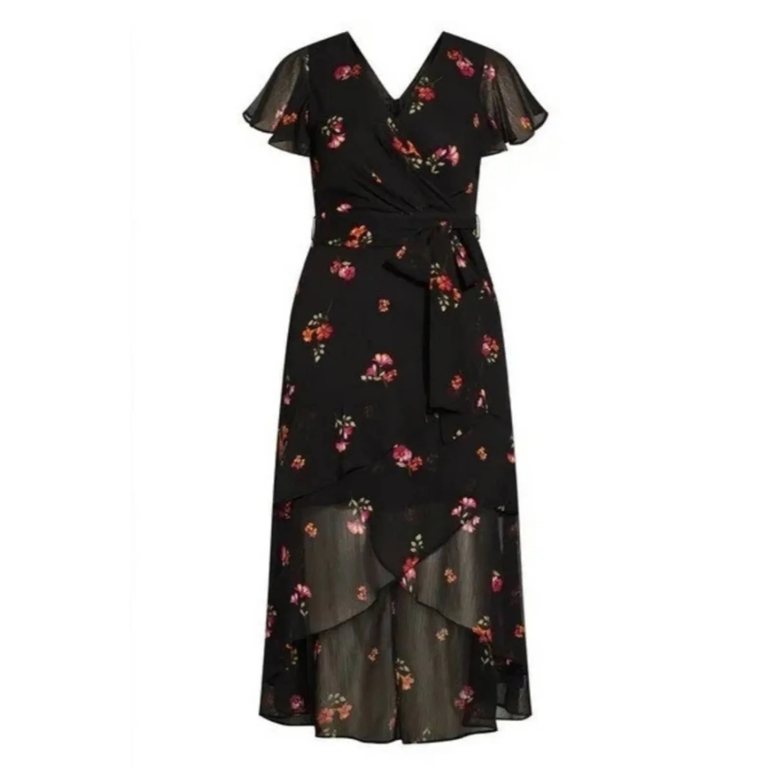 CITY CHIC Bloom Floral Wrap Maxi Dress in Black