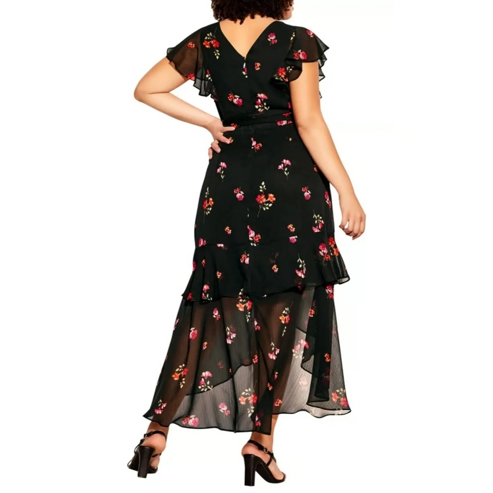 CITY CHIC Bloom Floral Wrap Maxi Dress in Black