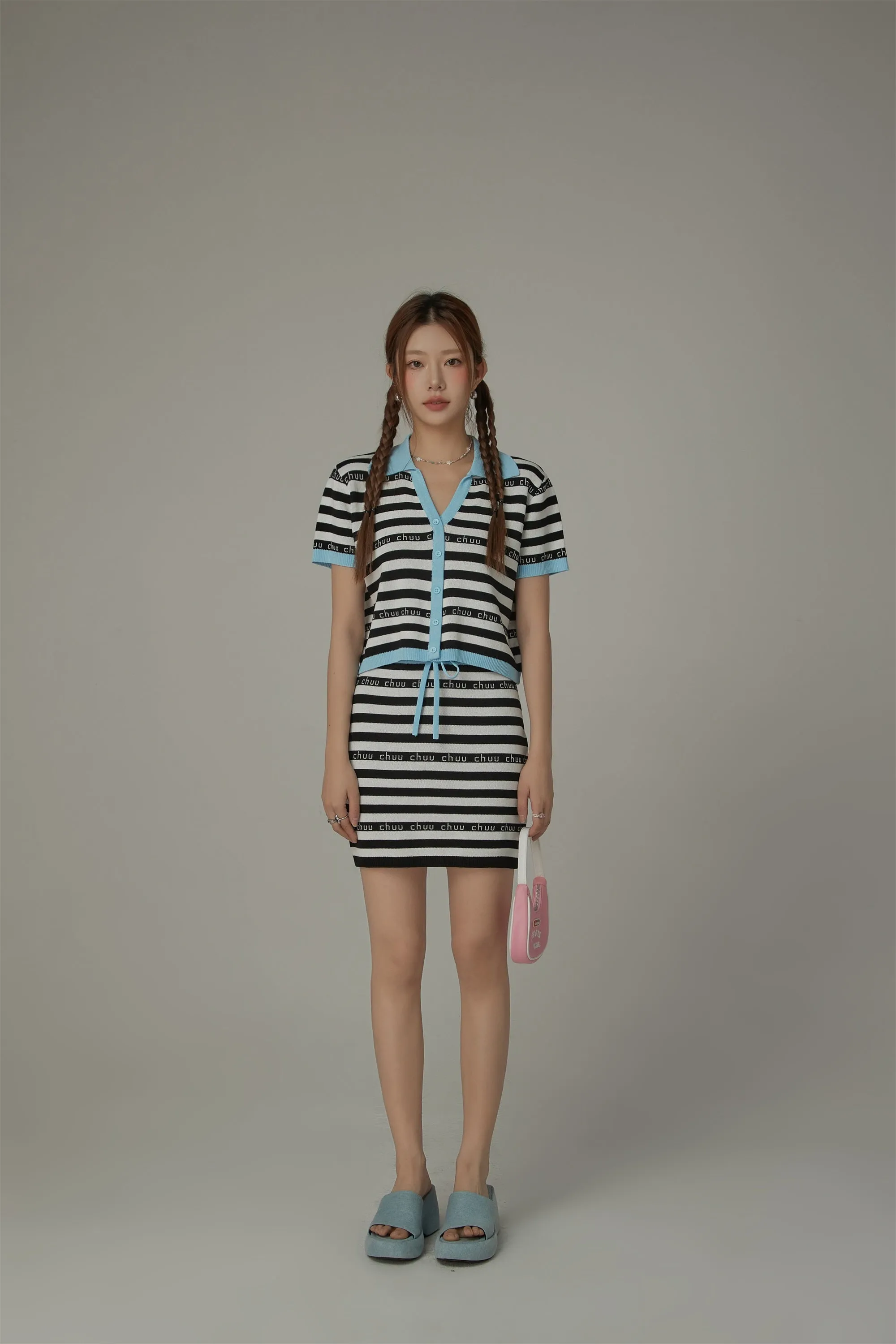 Color Banded String Chuu Lettering Striped Skirt