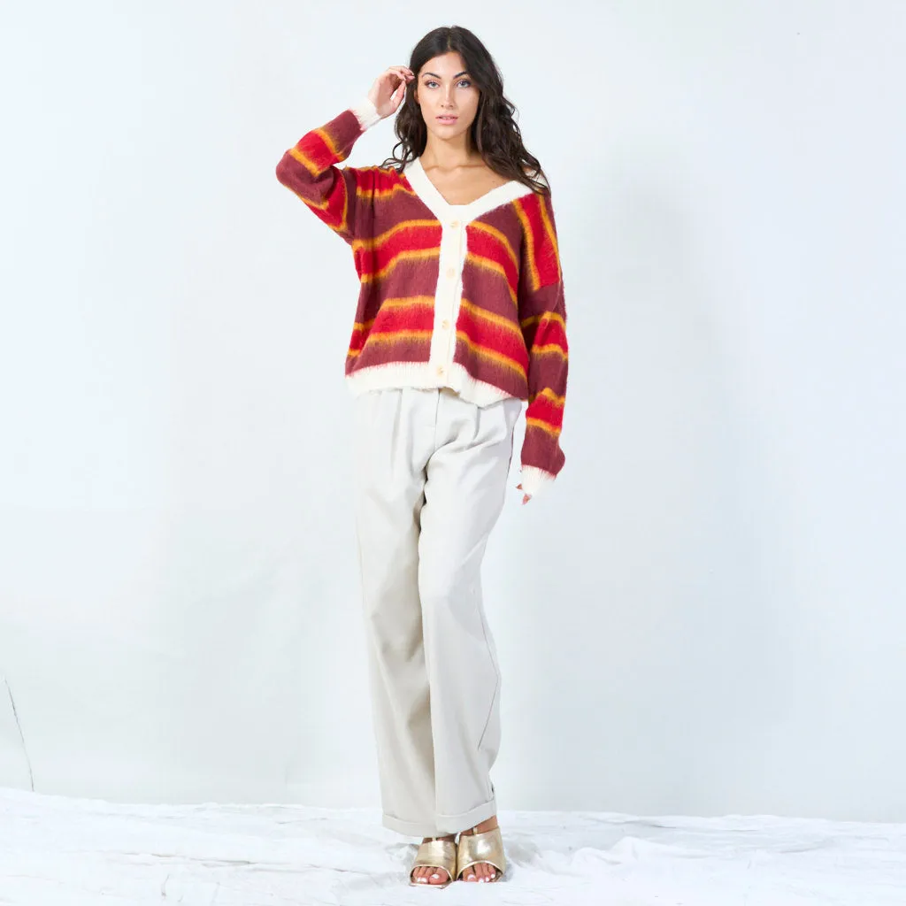 Cozy striped button-down cardigan wholesale