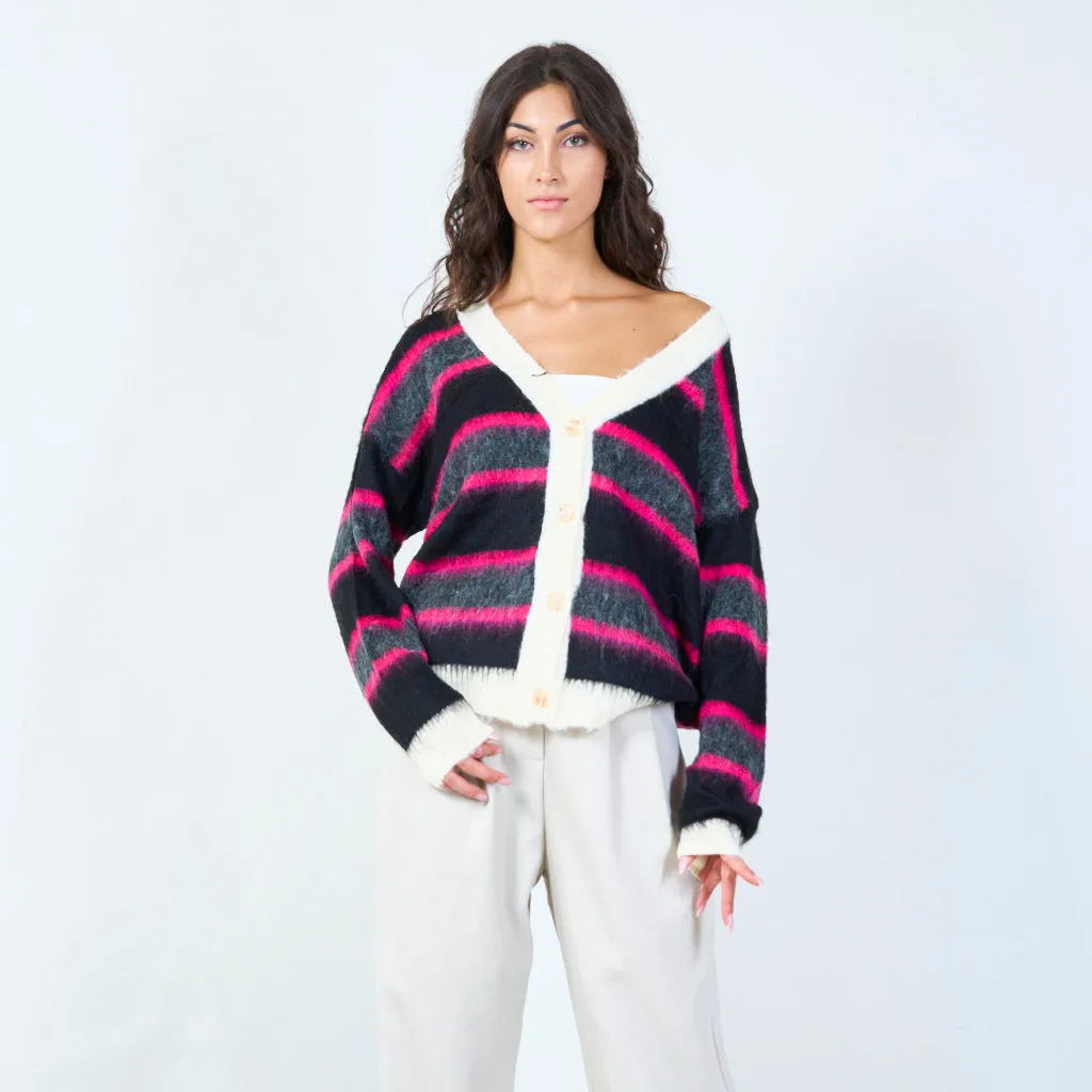 Cozy striped button-down cardigan wholesale