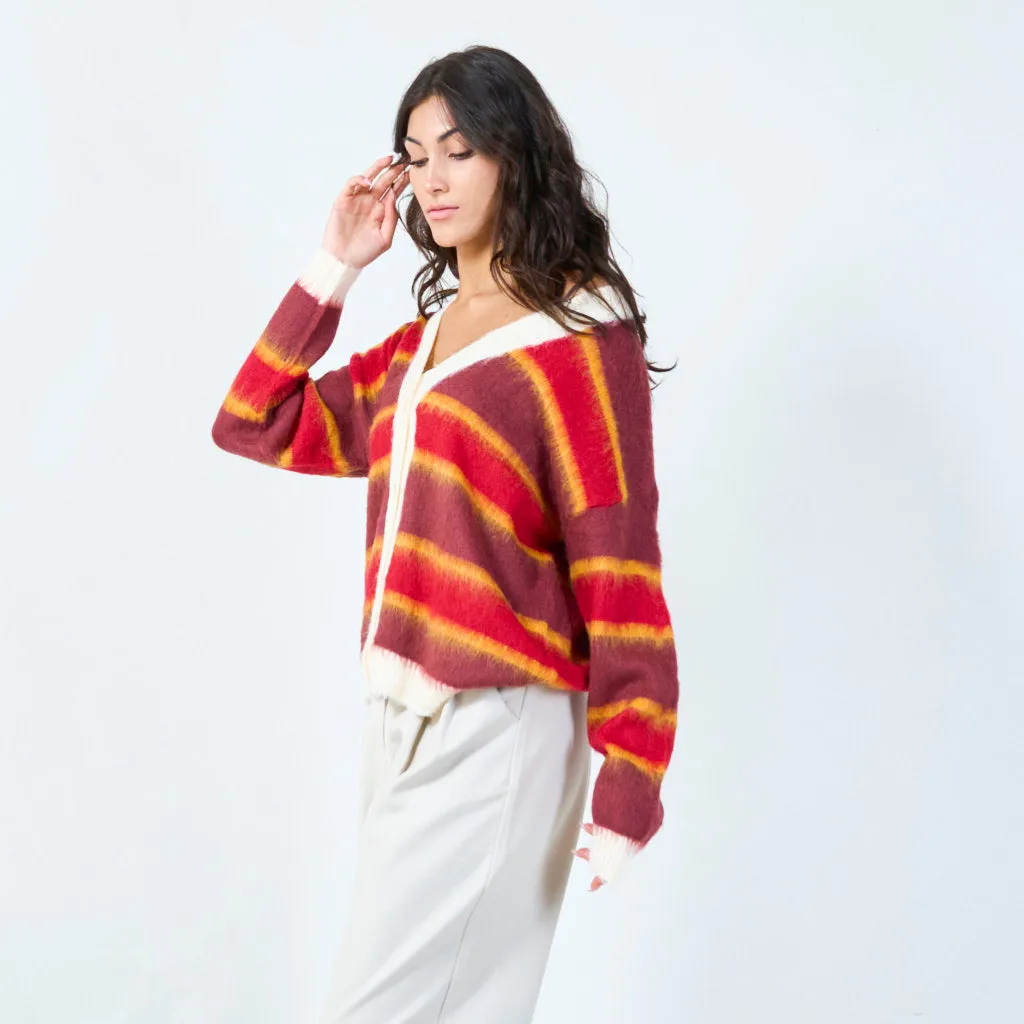 Cozy striped button-down cardigan wholesale