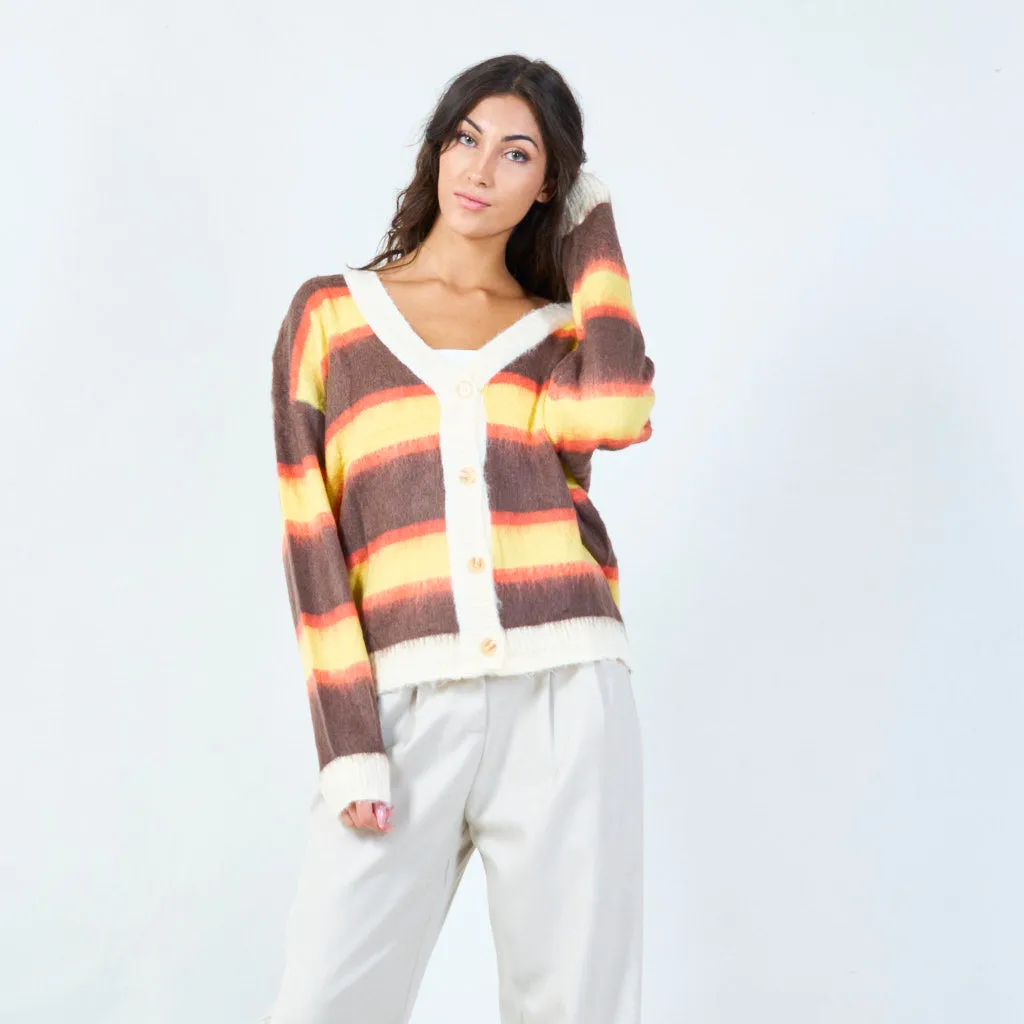 Cozy striped button-down cardigan wholesale