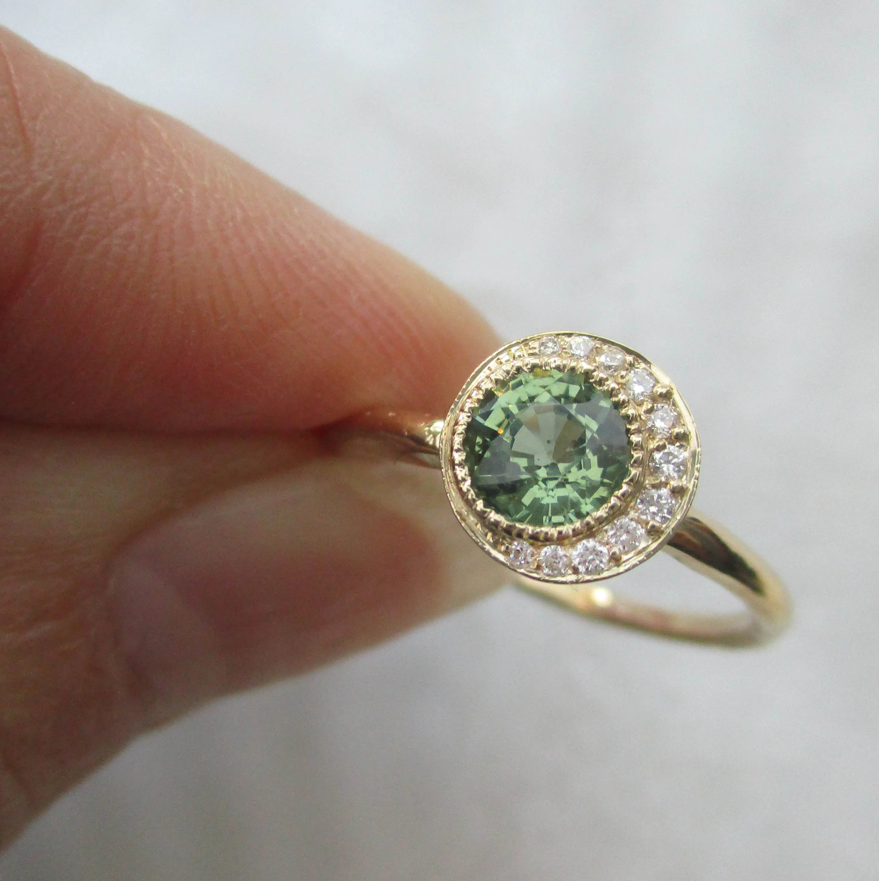 Crescent Green Sapphire Ring