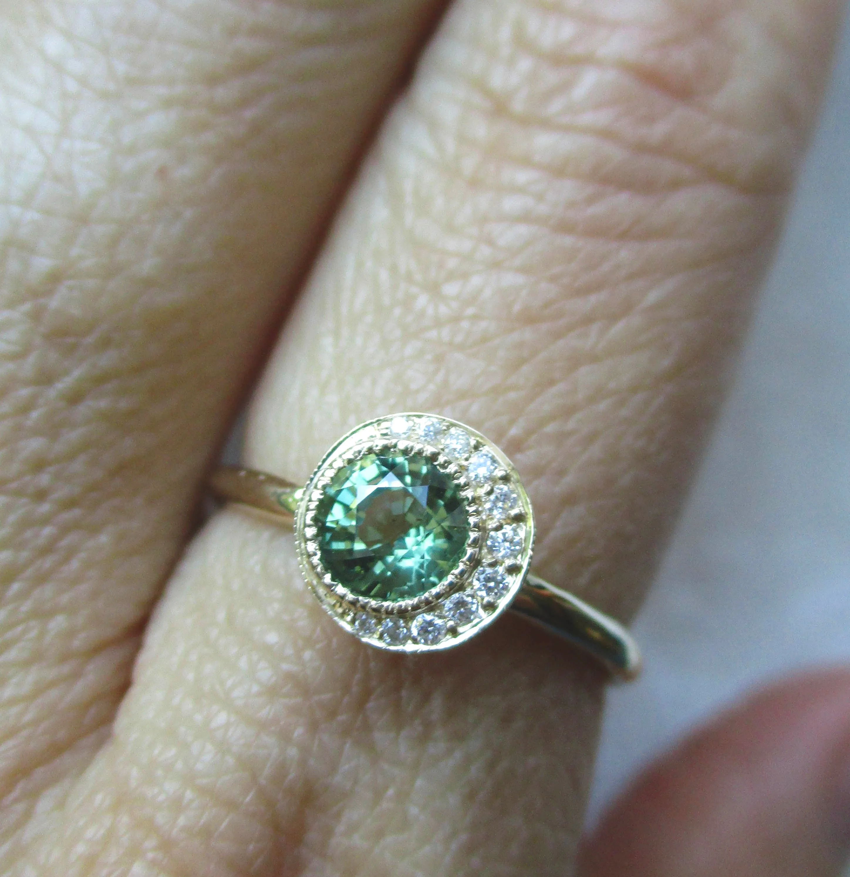 Crescent Green Sapphire Ring